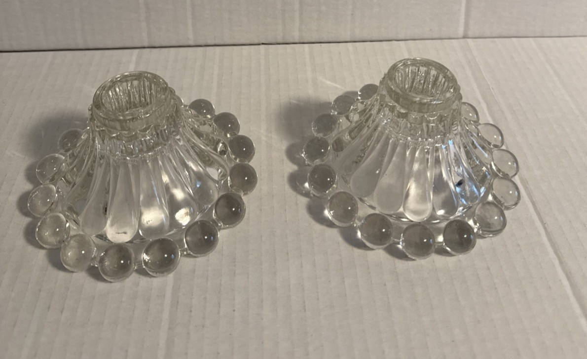 Pair of Vintage Imperial Glass Candlewick Candle Holders Excellent Condition