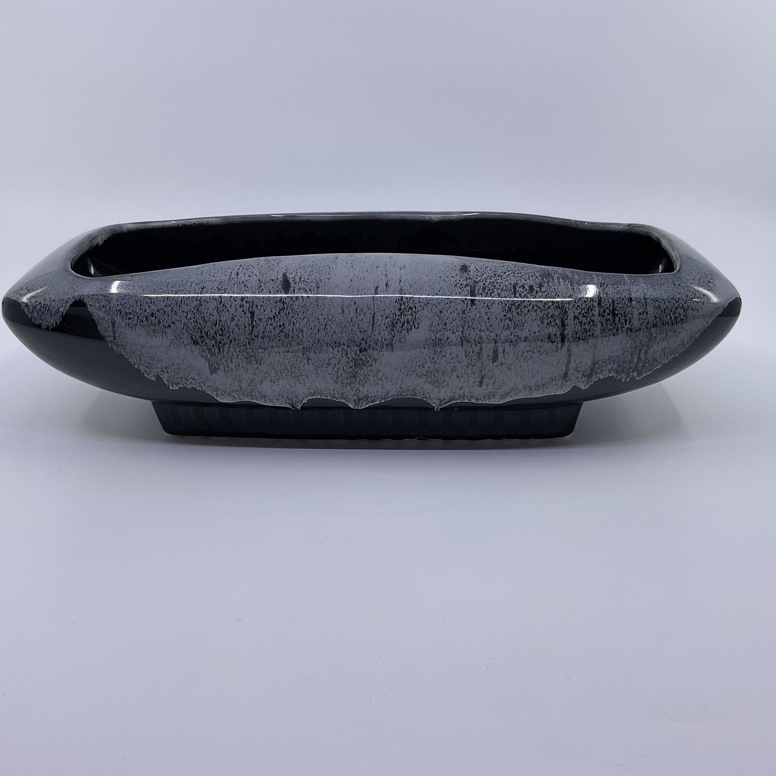 Mid Century Modern Black / Gray Drip Planter 11 5/8” X 4 7/8”