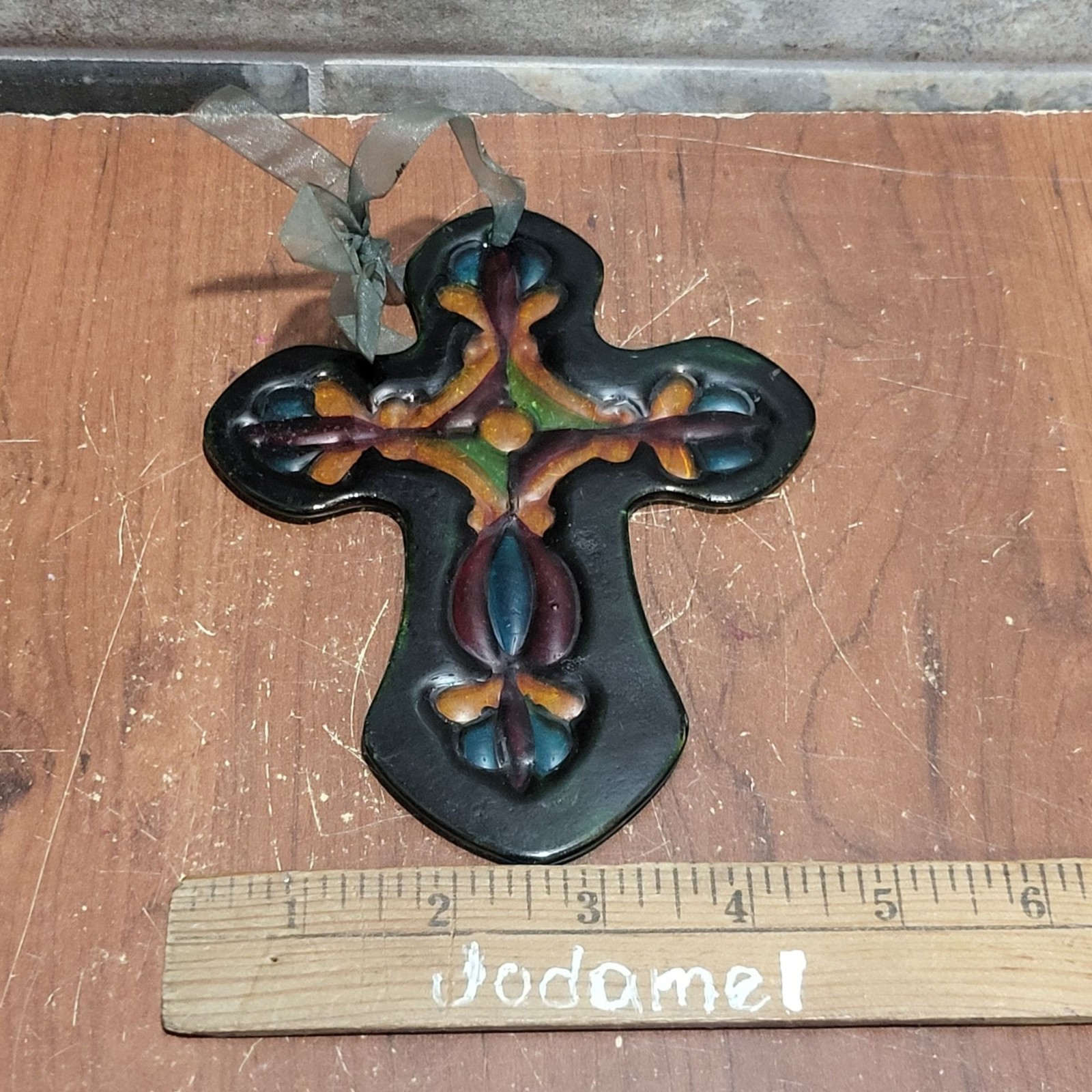 Handcrafted Fused Colored Glass Cross Ornament