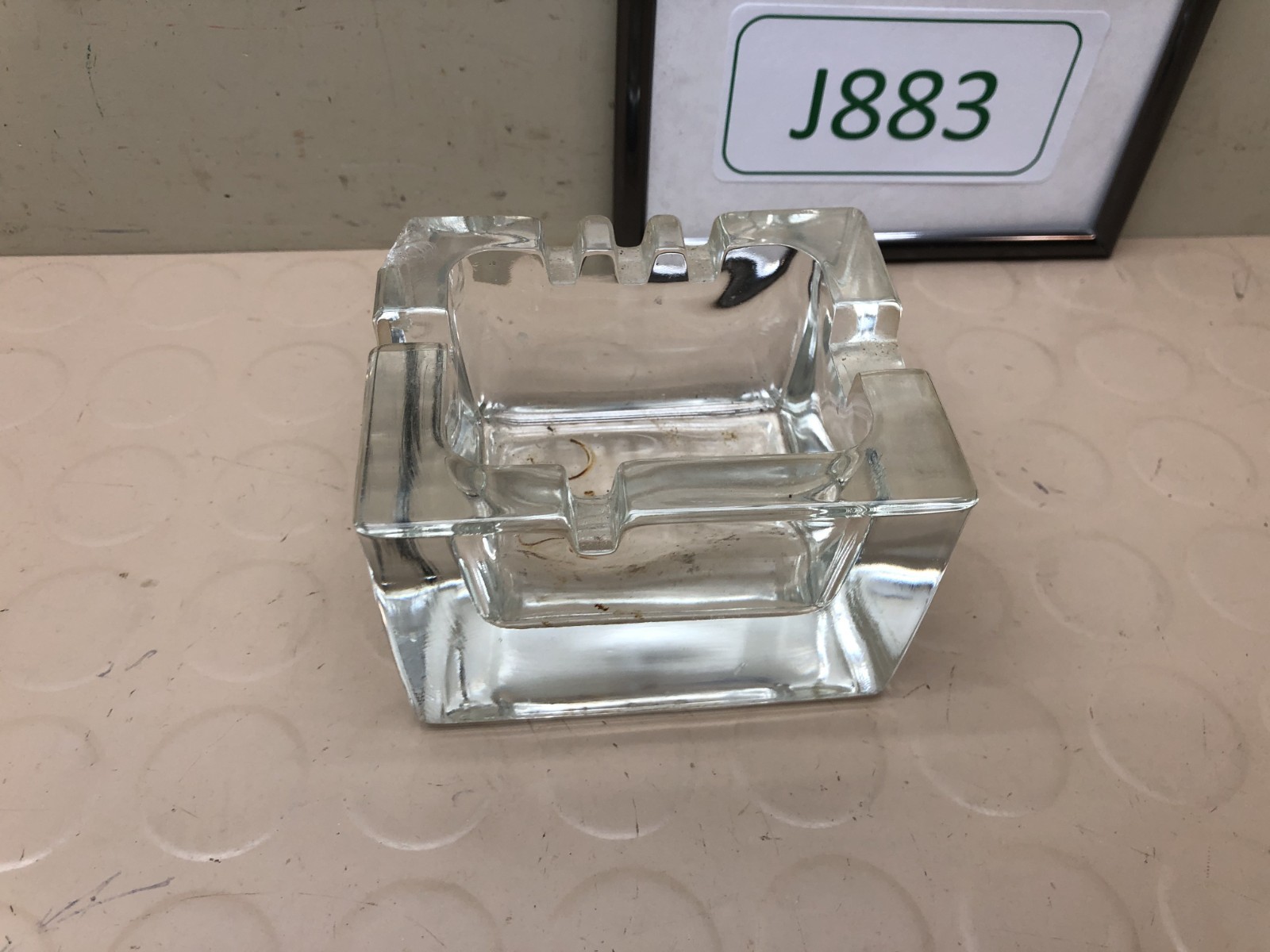 Vintage Clear Glass Ashtray, Heavy Art Deco Square Cube