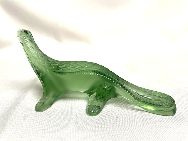 LALIQUE Crystal Glass Green Komodo Dragon Lizard Gecko Signed, Mint France