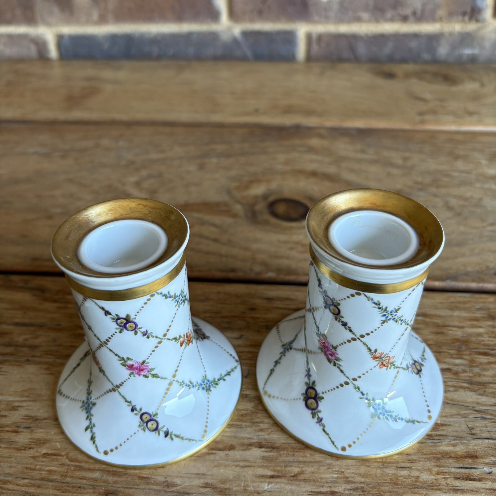 Vintage Tirschenreuth Gold Gilded Porcelain Floral Candlestick Holder Bavaria