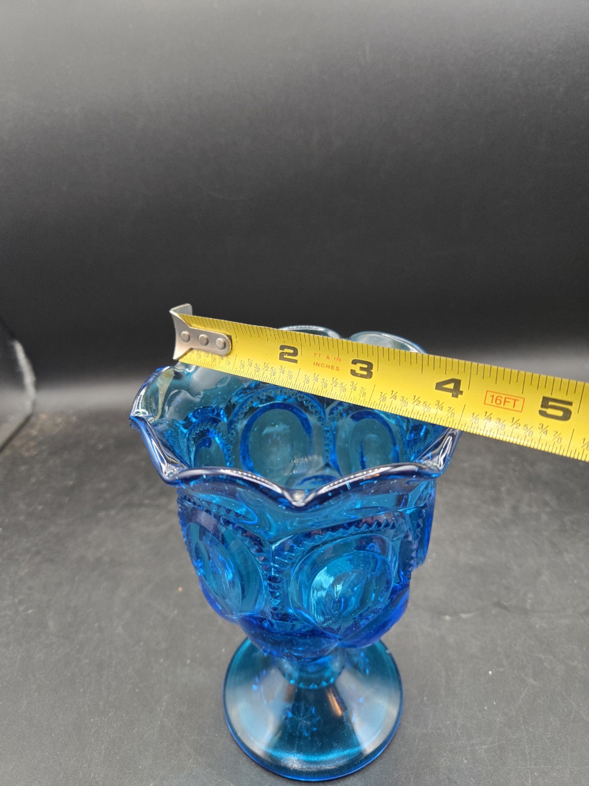 Vintage L.E. Smith Blue Moon & Stars Glass Footed Compote Vase