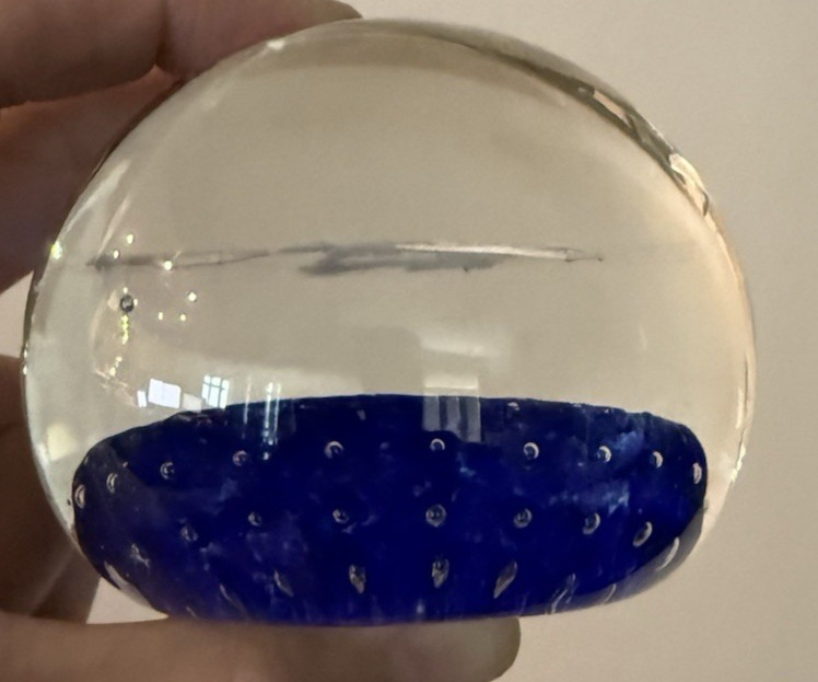 Vintage Coke is Coca Cola Blue Controlled Bubbles Art Glass Paperweight