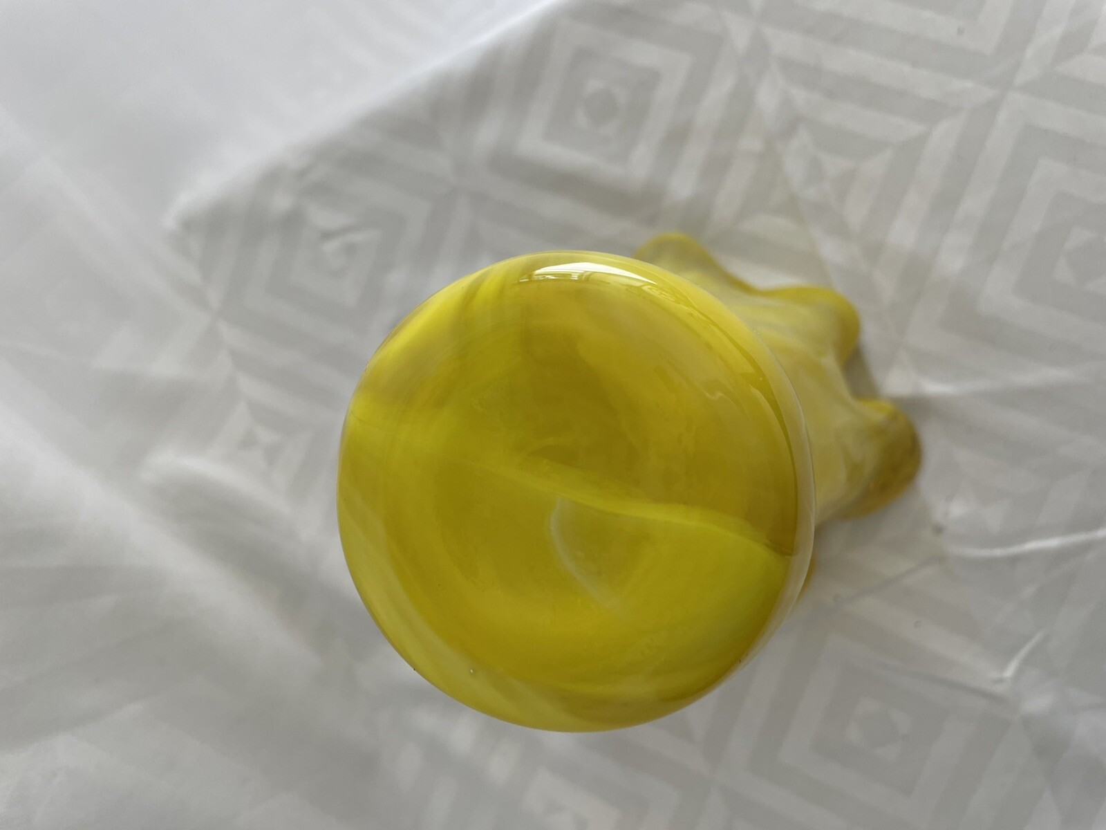 Fluorescent Yellow and White Swirl 6.5” tall Glass Vase, Made in Italy