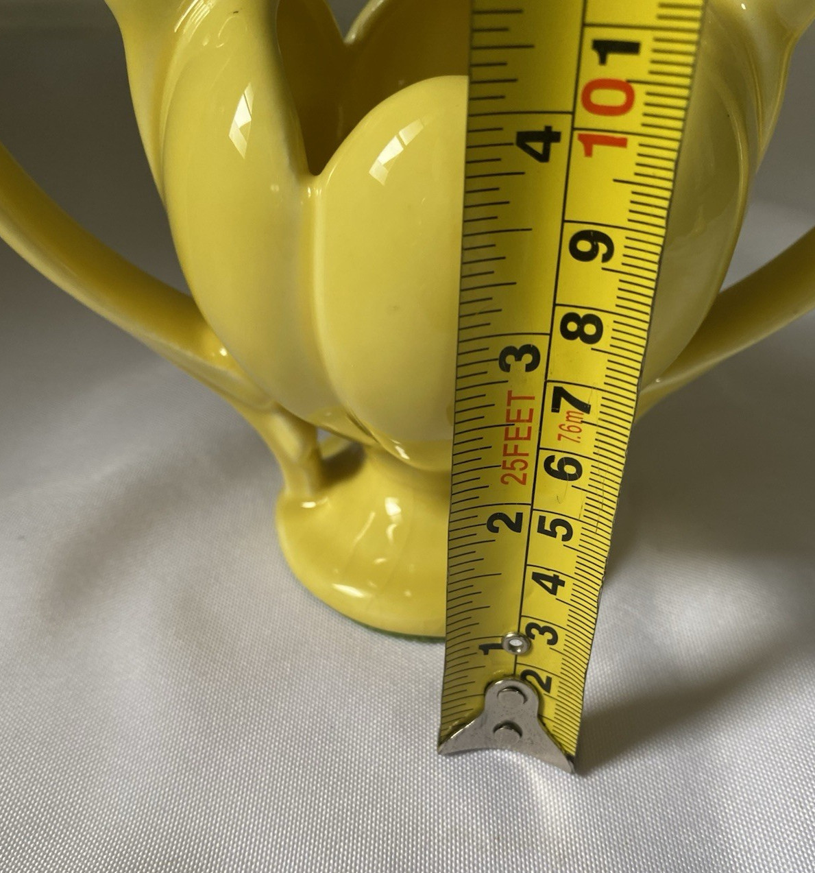 Mid Century Vintage Camark Pottery Small Tulip Vase With Handles Buttery Yellow