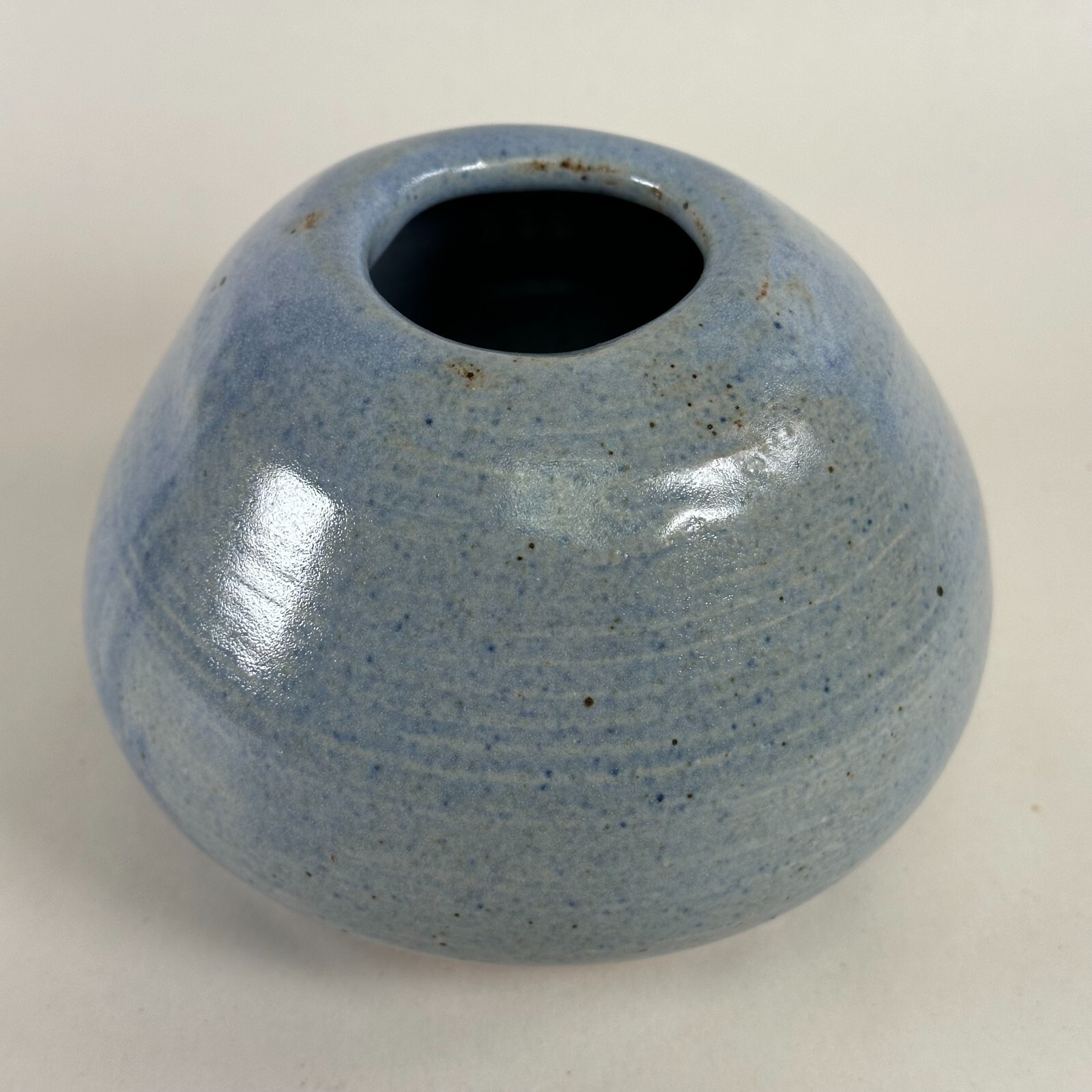 Studio Pottery Teardrop Vase Signed Blue Earth Tones 5″