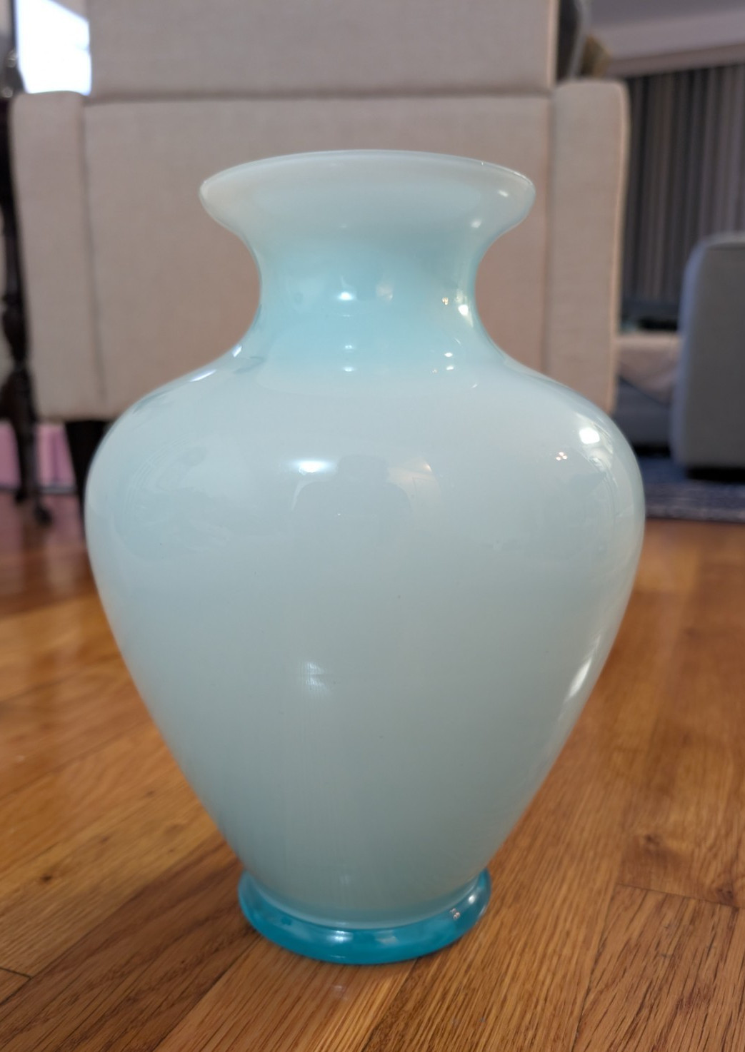 Turquoise Sky Blue Opalescent Glass Large Vase 10.5″ Tall