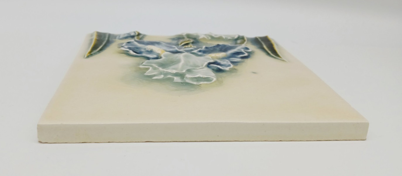 Set of 2 Pratt & Larson 6″ x 5 7/8″ x 3/8″ Embossed Iris Flower Tiles