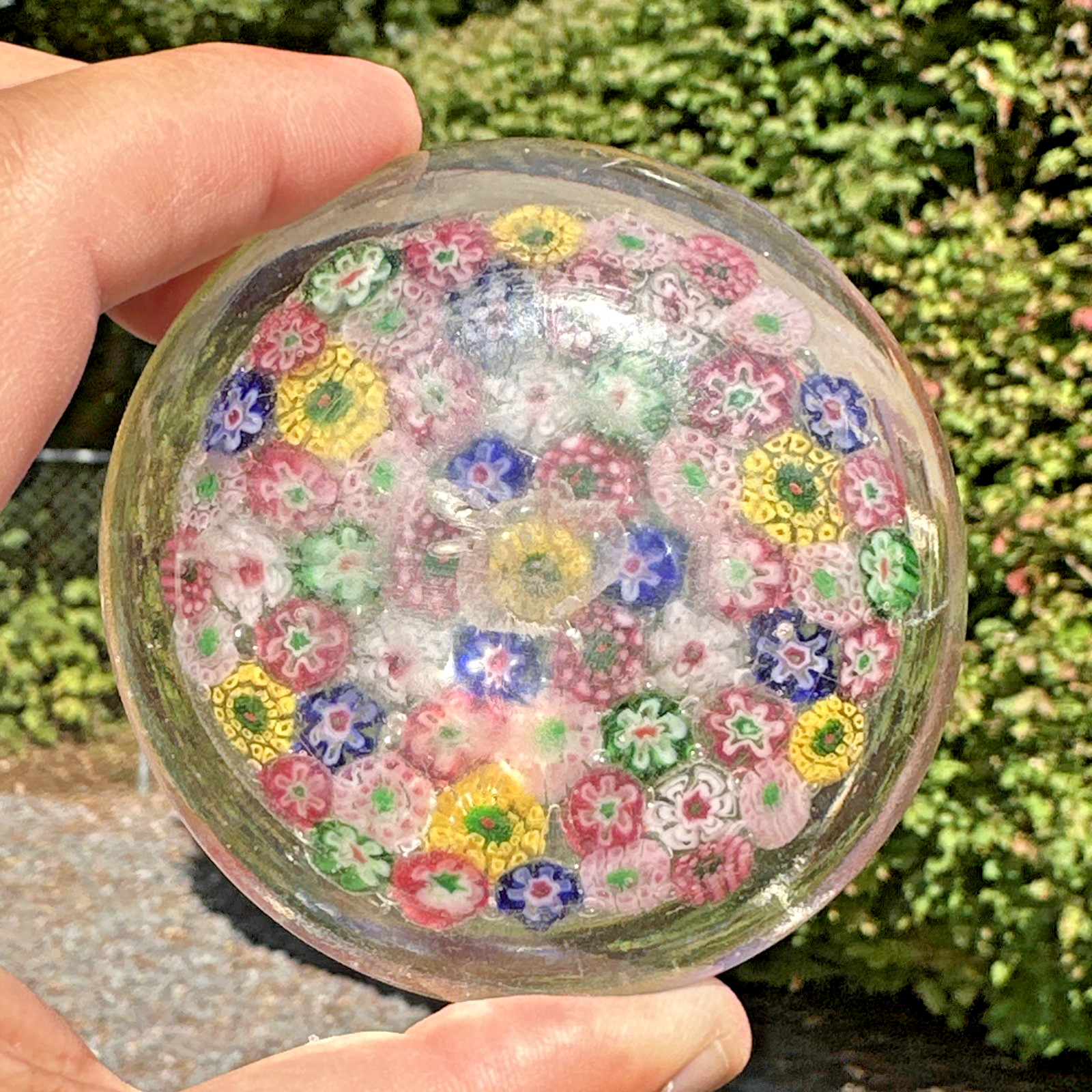 ANTIQUE CHINESE MILLEFIORI MULTI~COLORED CANES GLASS PAPERWEIGHT 1930’s