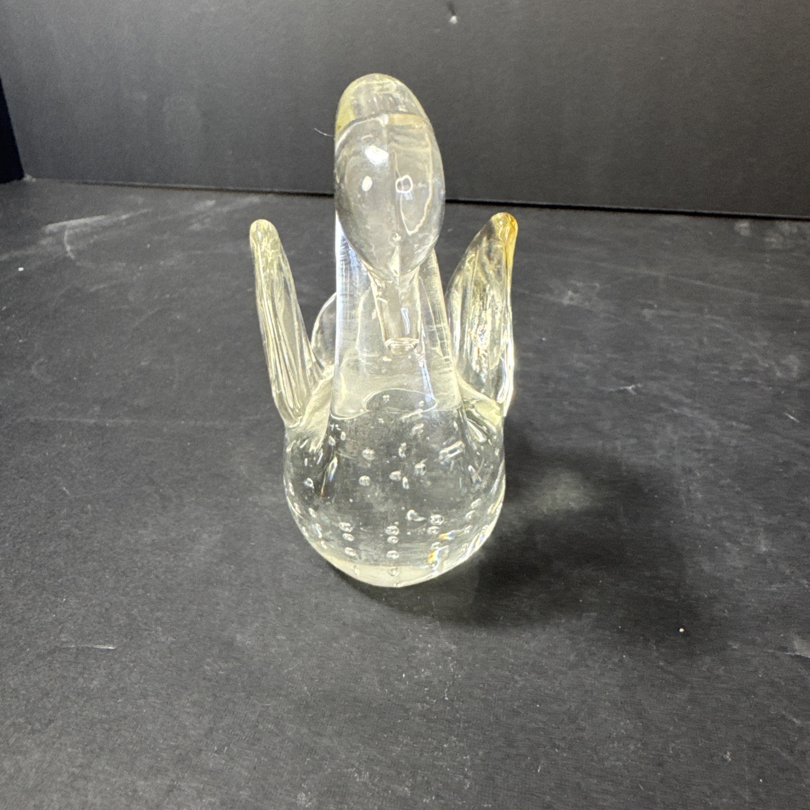 Art Glass Crystal Swan Paperweight Figurine 4.5″ Bullicante Bubbles