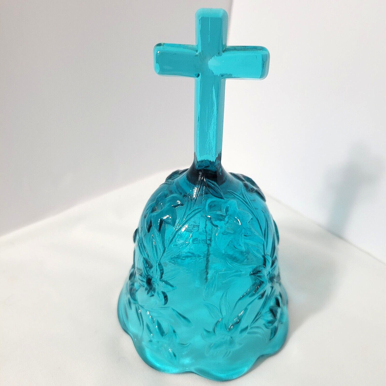Fenton Bell Teal Blue Cross Handle Easter Lilies Lily Design