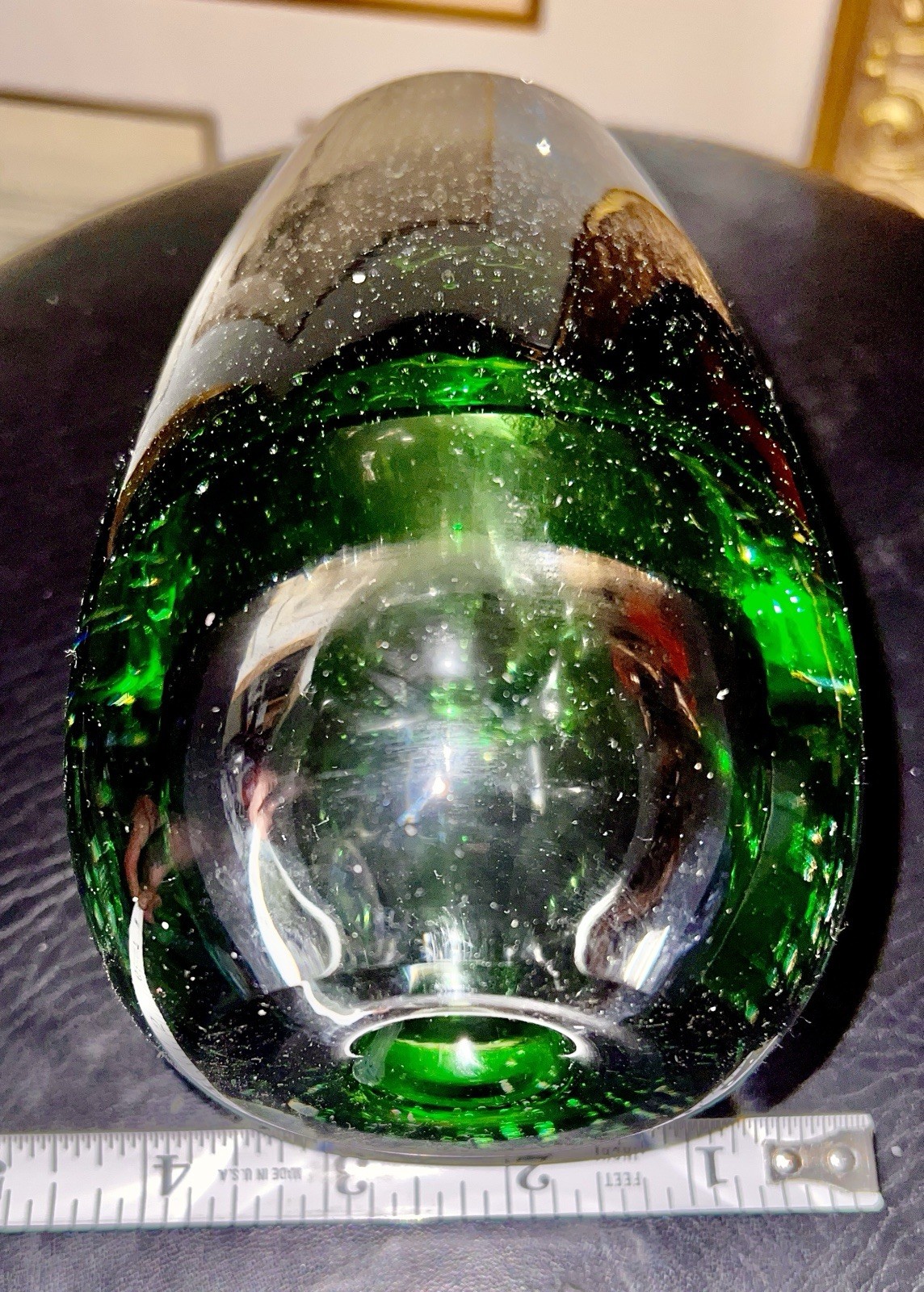 Royal Limited Crystal Vase Made in Poland Bubble Inside 6 Inches Green & Clear