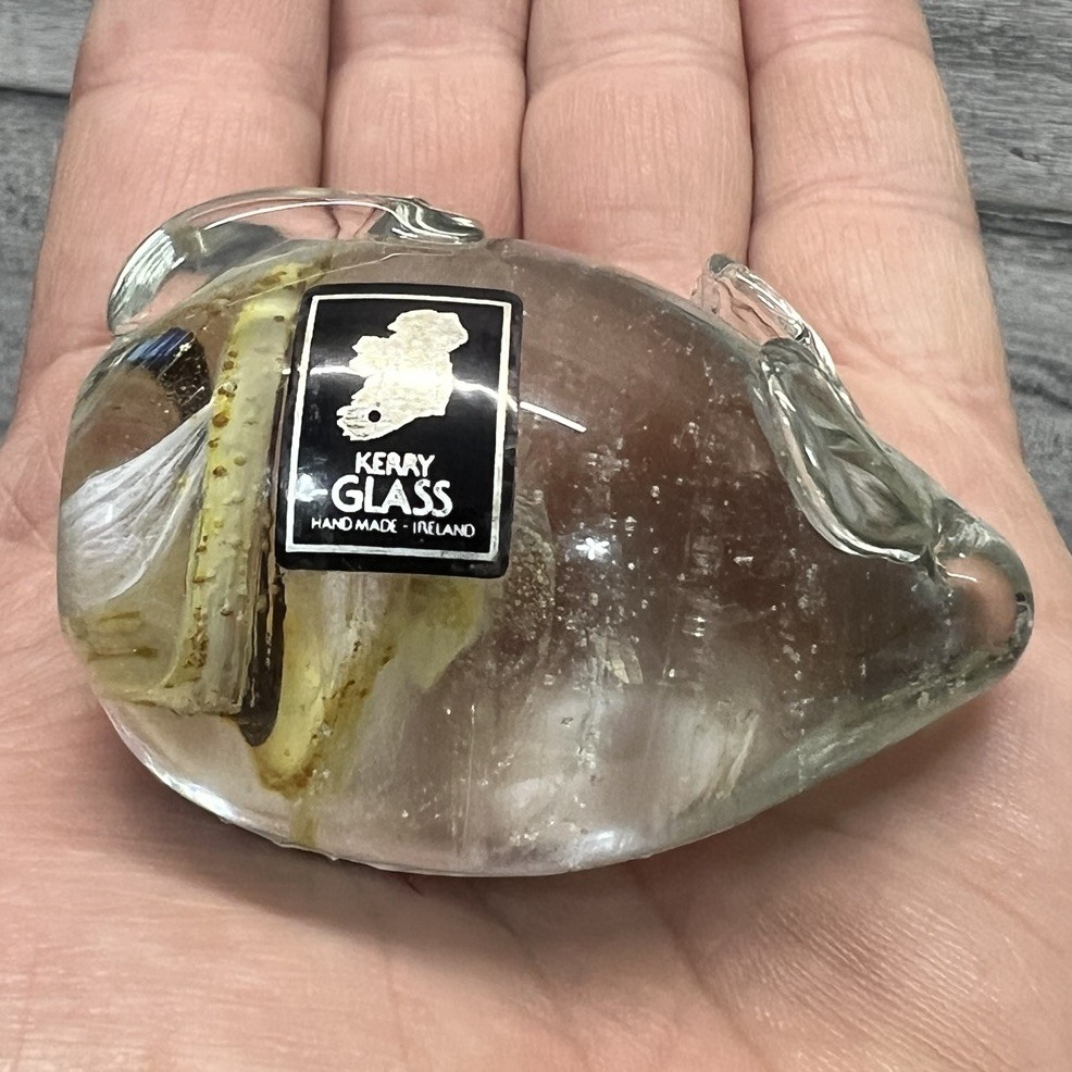 Kerry Glass Mouse Paperweight Yellow Swirl Made in Ireland Dual Poses