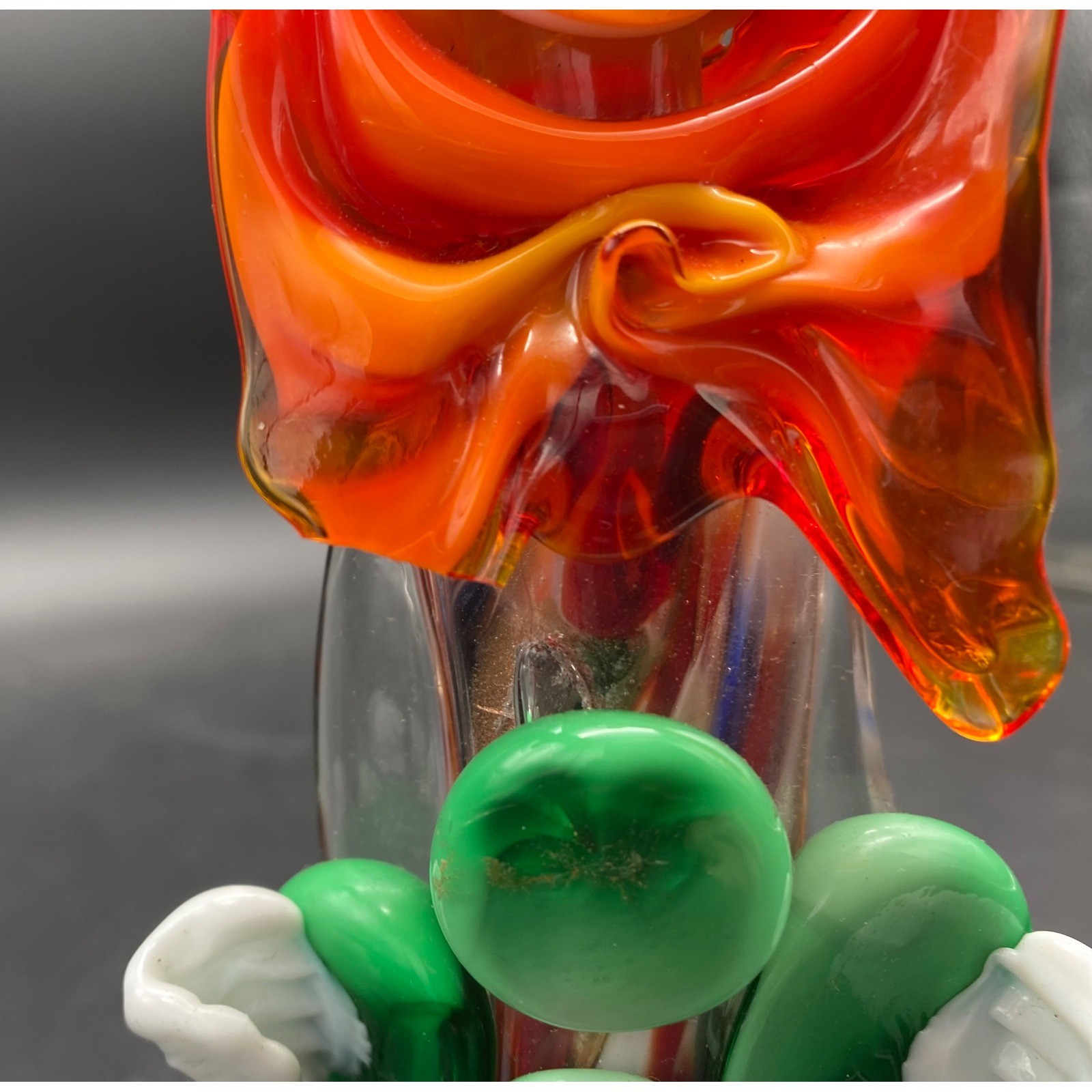 Vintage Murano Style Art Glass Clown Figurine Top Hat Orange Collar 8 Inch