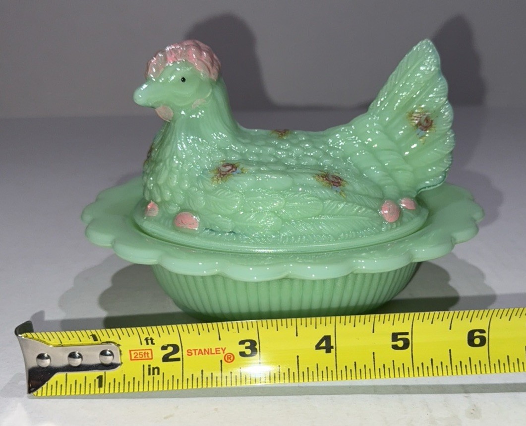 Mosser Jadeite Glass Hen on Nest Limited Edition Rosso Hand Painted #33/50