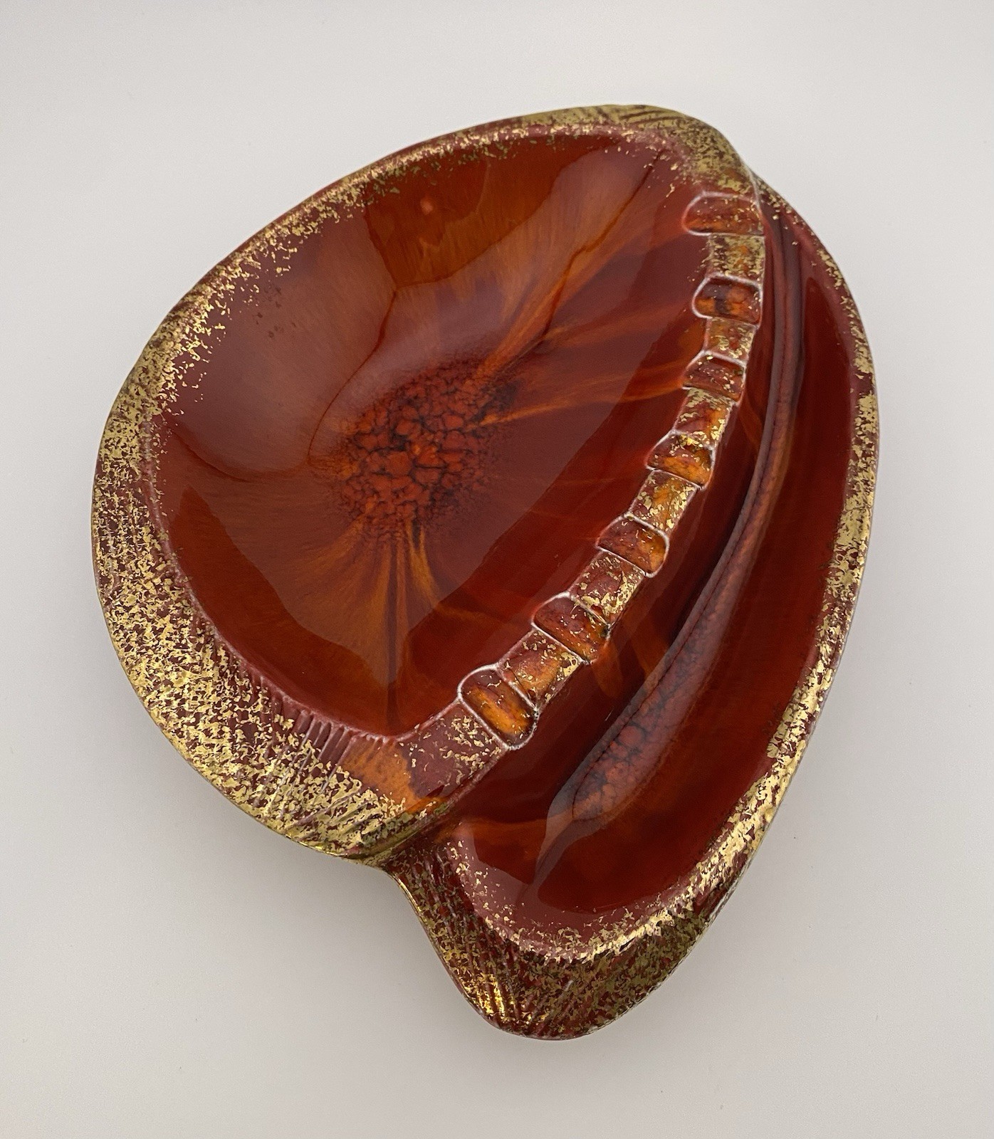 1960’s MCM Red Orange Gold Trim California Original Pottery Ashtray Retro