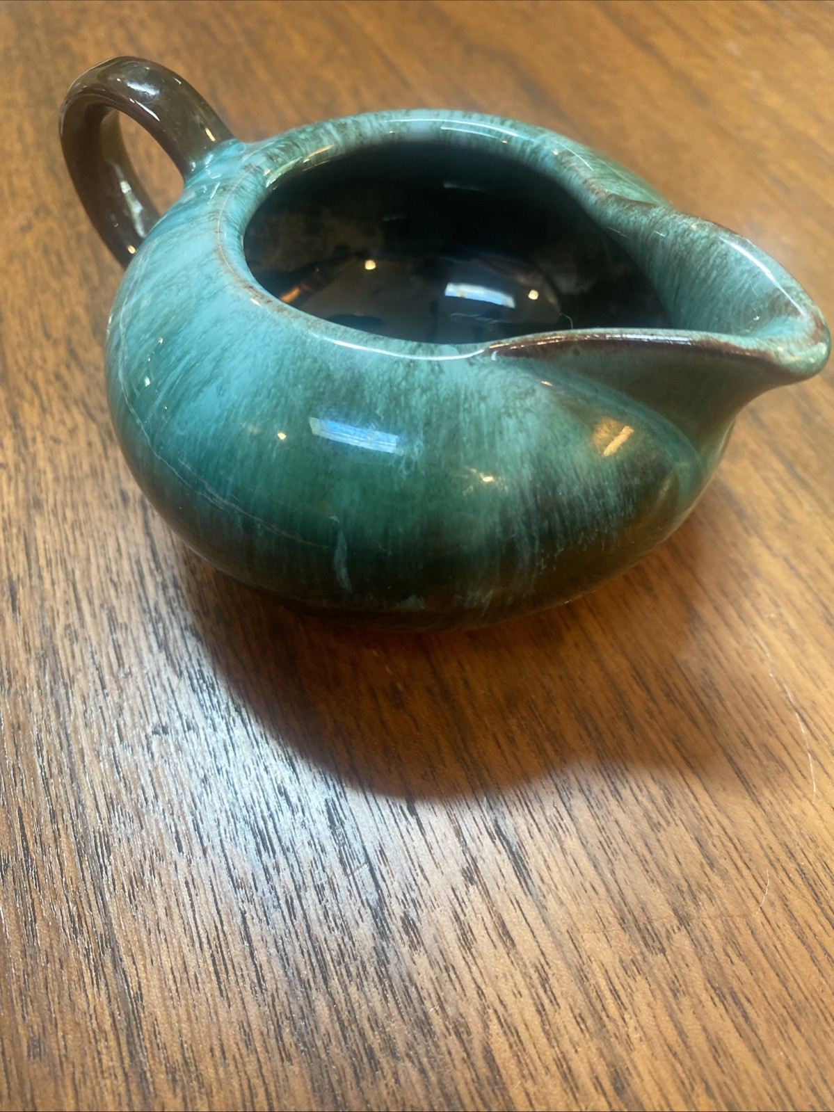 Vintage Blue Mountain Pottery Cream & Sugar Set Blue-Green Drip Marked 3-4”