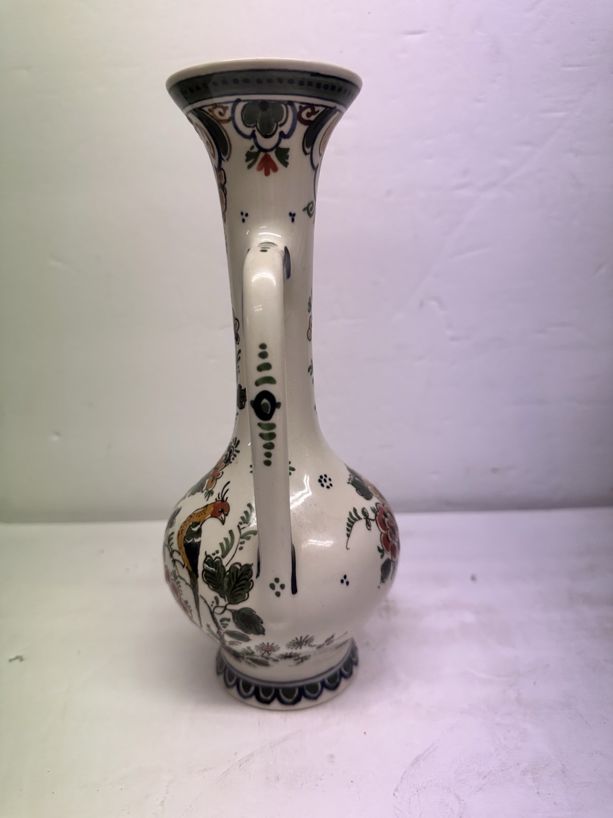 Vintage Delft Holland Hand-Painted Polychrome Vase 1982 Mint Condition