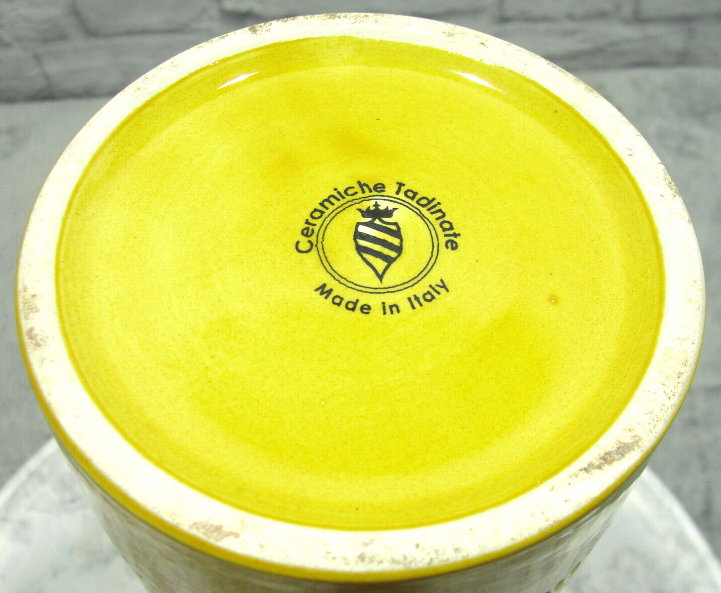 Ceramiche Tadinate Yellow Sgraffito Floor Vase Bitossi Style Italy 14.5 ” Tall