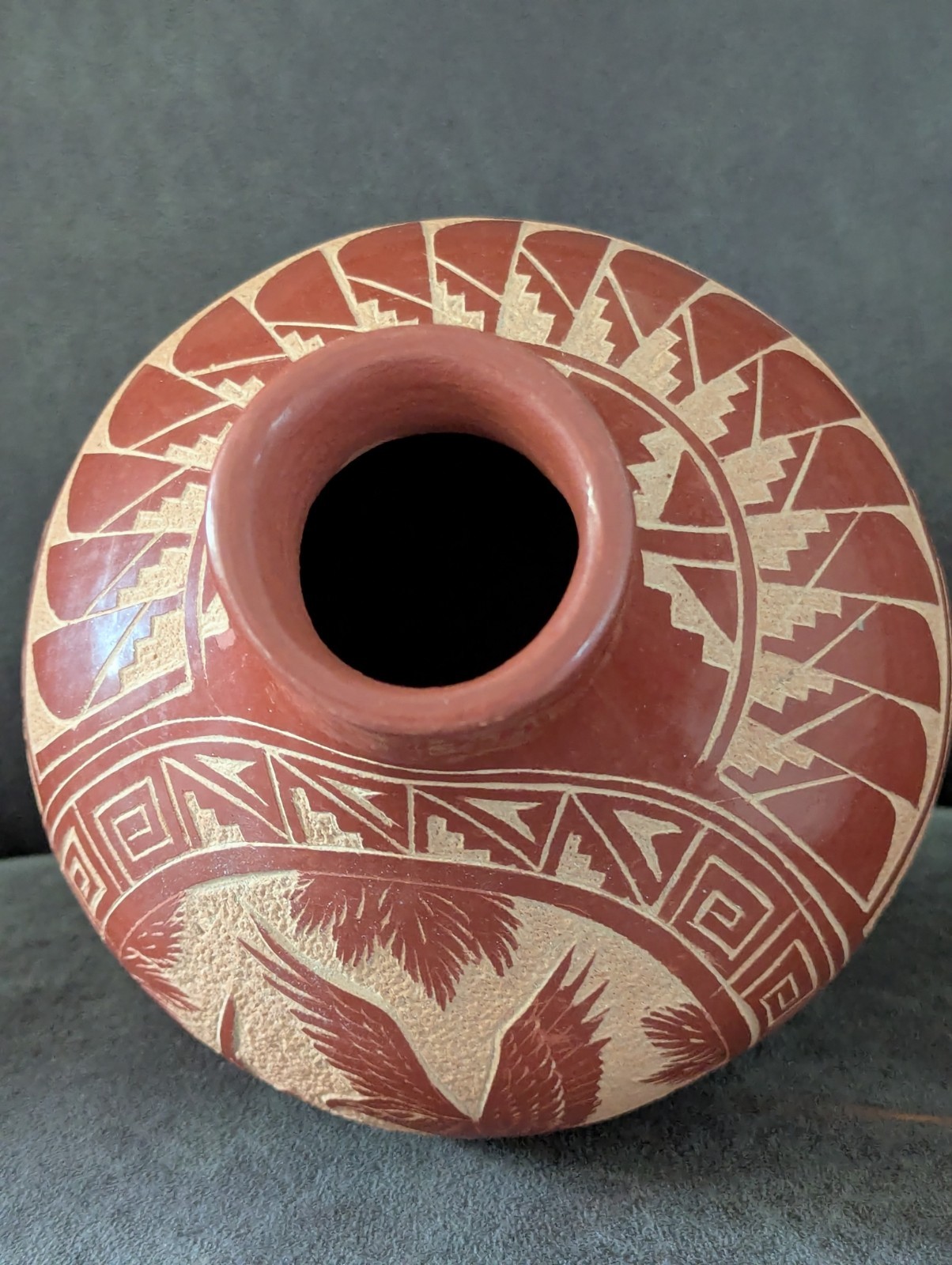 Vintage Native American Sgraffito Redware Vase by Vangie Tafoya- 6″