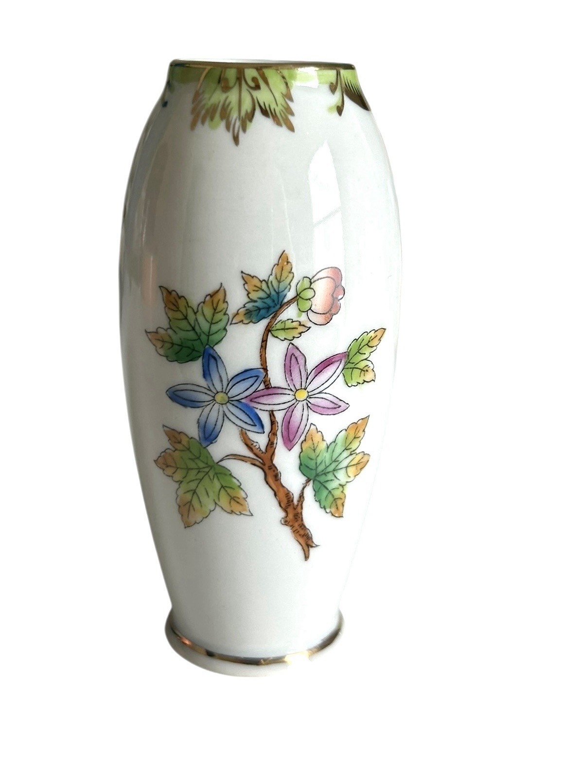 Herend Queen Victoria Small Bud Vase Hand painted Flower Butterfly