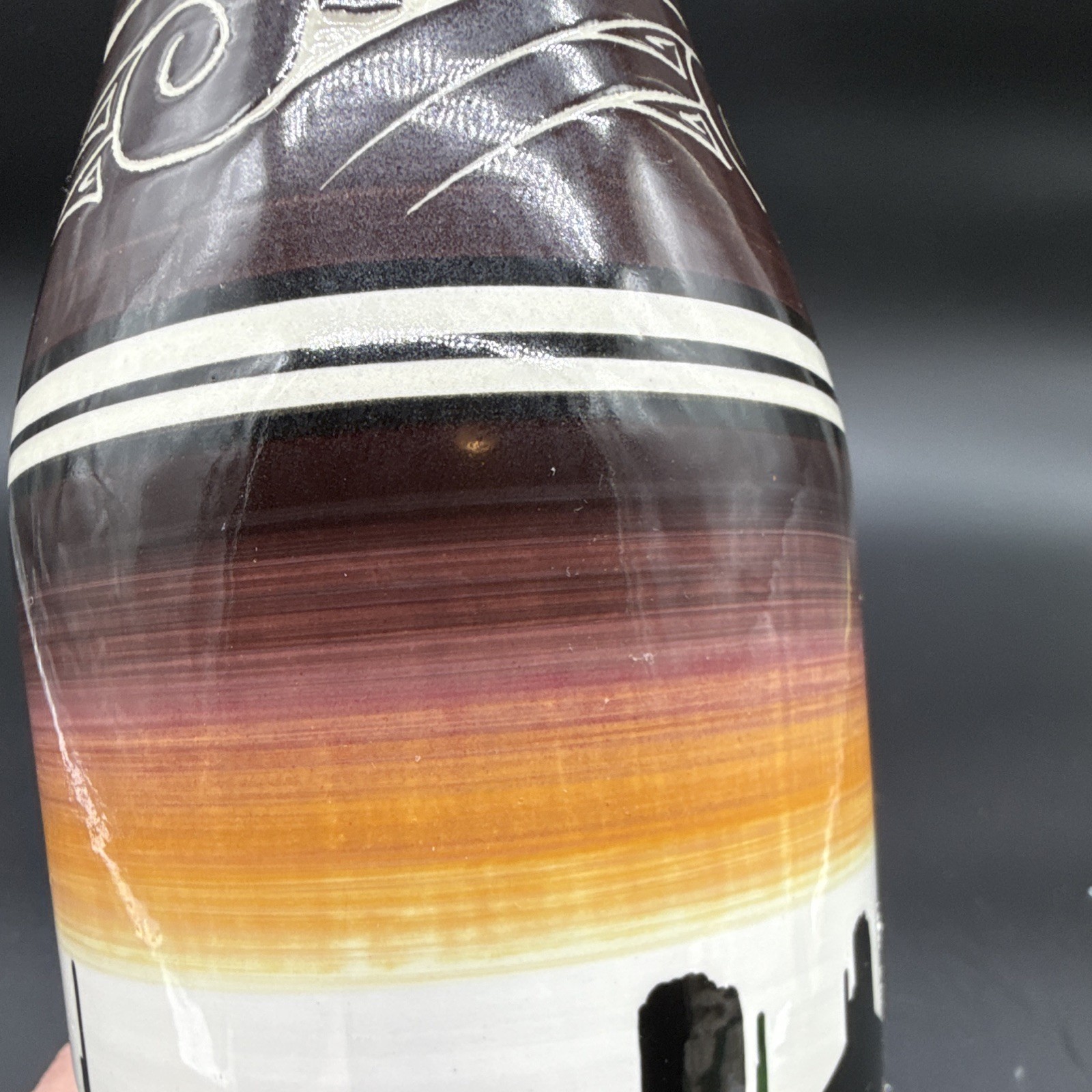 Hand Painted Ceramic Art Pottery Vase Southwestern Landscape Signed MW3 12″