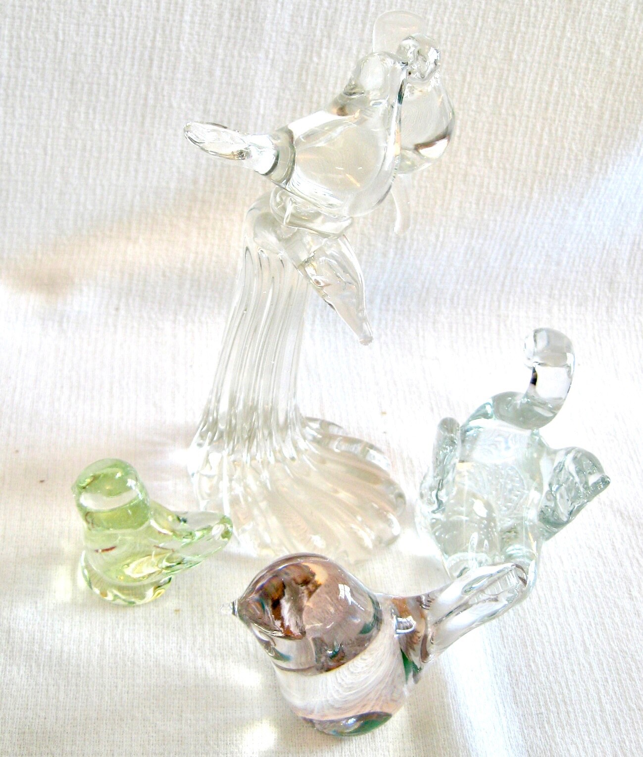 HAND BLOWN CLEAR GLASS Bird Figurines Paper Weights Lovebird Goose Swan Wedgwood