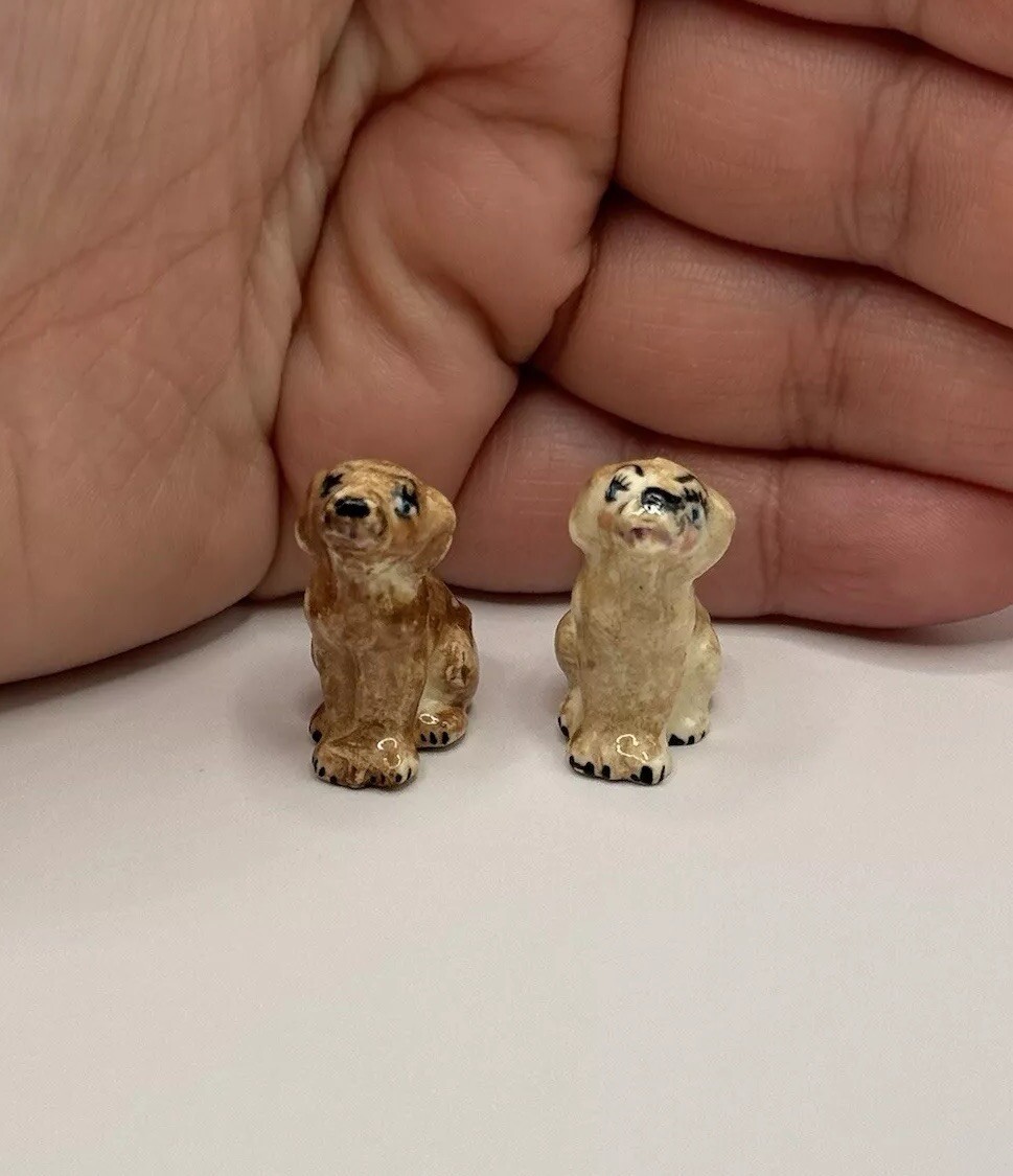 Vintage Miniature Unique Handmade Pretty Dog Figurine Pair Mini Trinkets