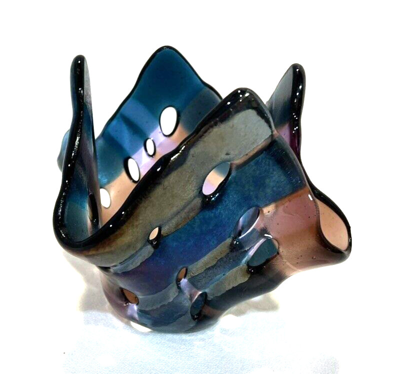 Vintage Woven Fused Glass Handkerchief Bowl