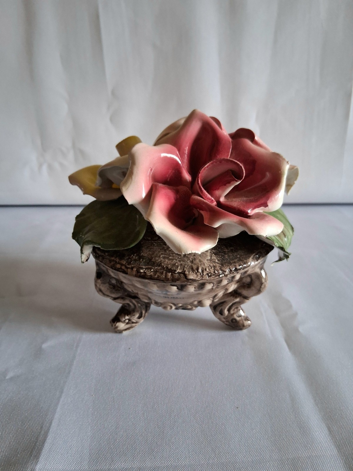 Vintage Pink And Yellow Capodimonte Floral Vase
