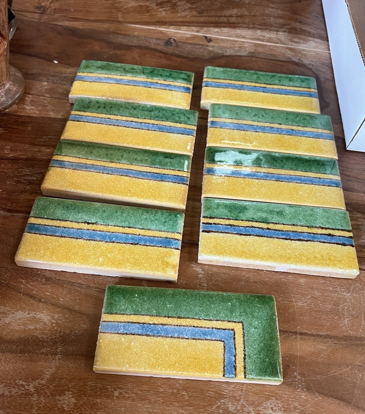 9 Vintage AETCO American Encaustic Tile Beautiful Colors 6″ x 3″ Wow Colors!