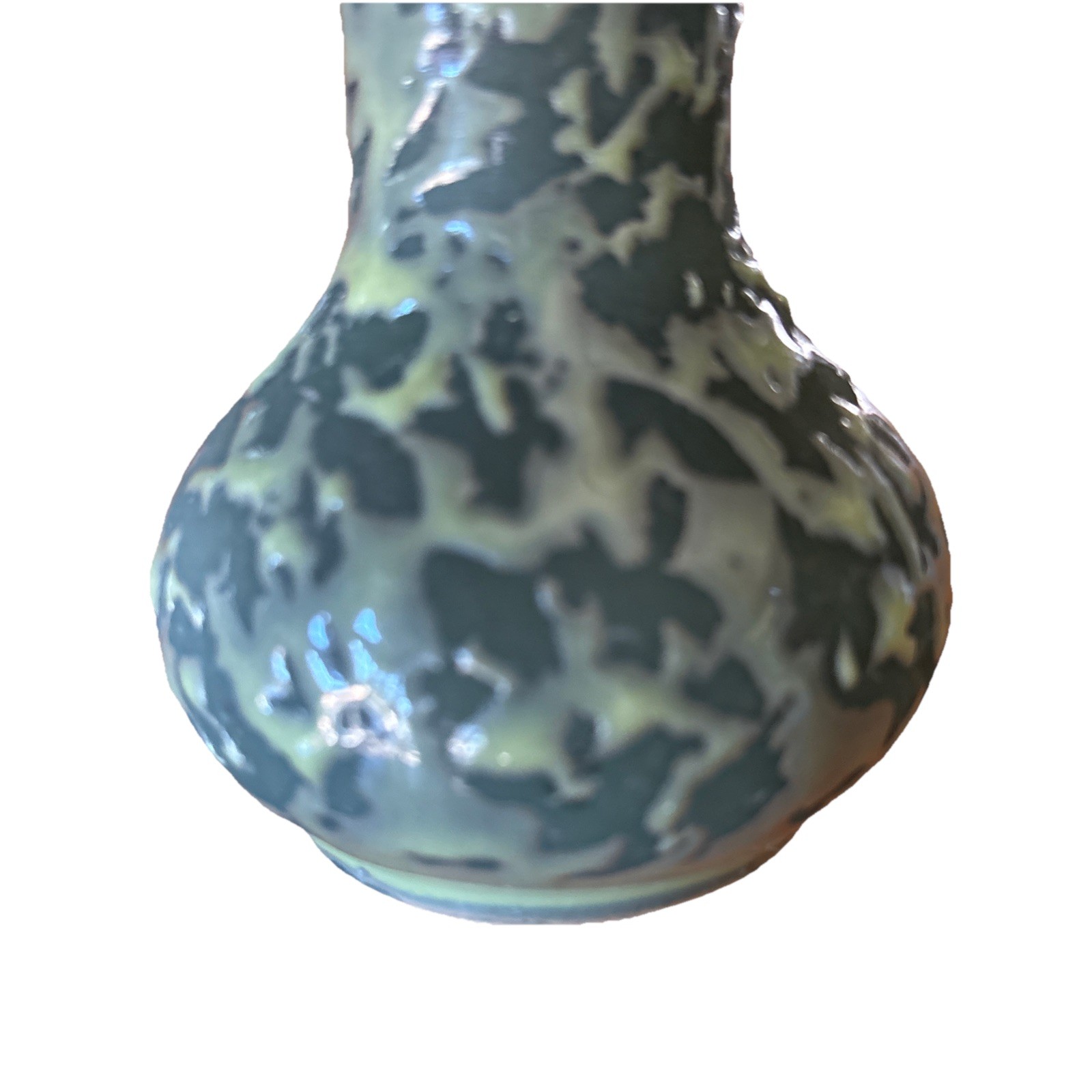 Mid Century Studio Pottery Vase Green Lava Drip Glaze 7” Organic Modern Decor