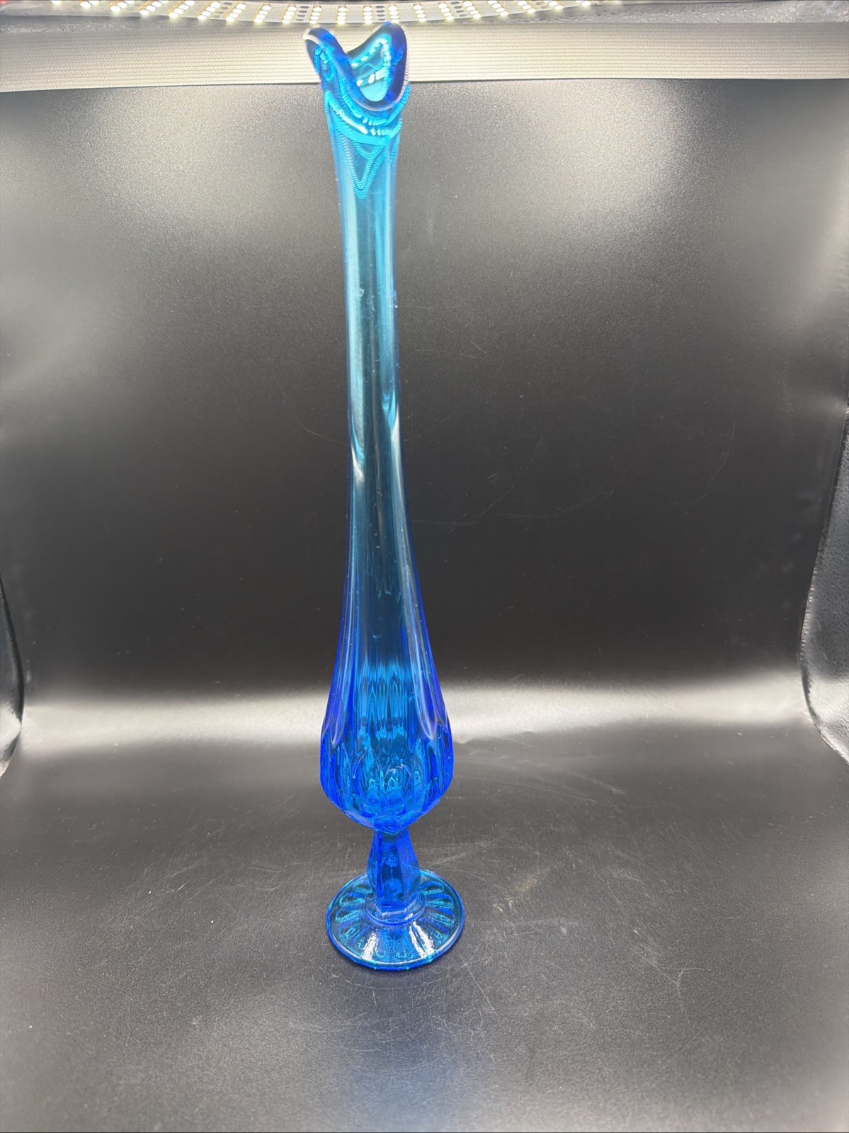 Vintage Fenton Sapphire Swung Vase 13” Thumbprint MCM 1970’s