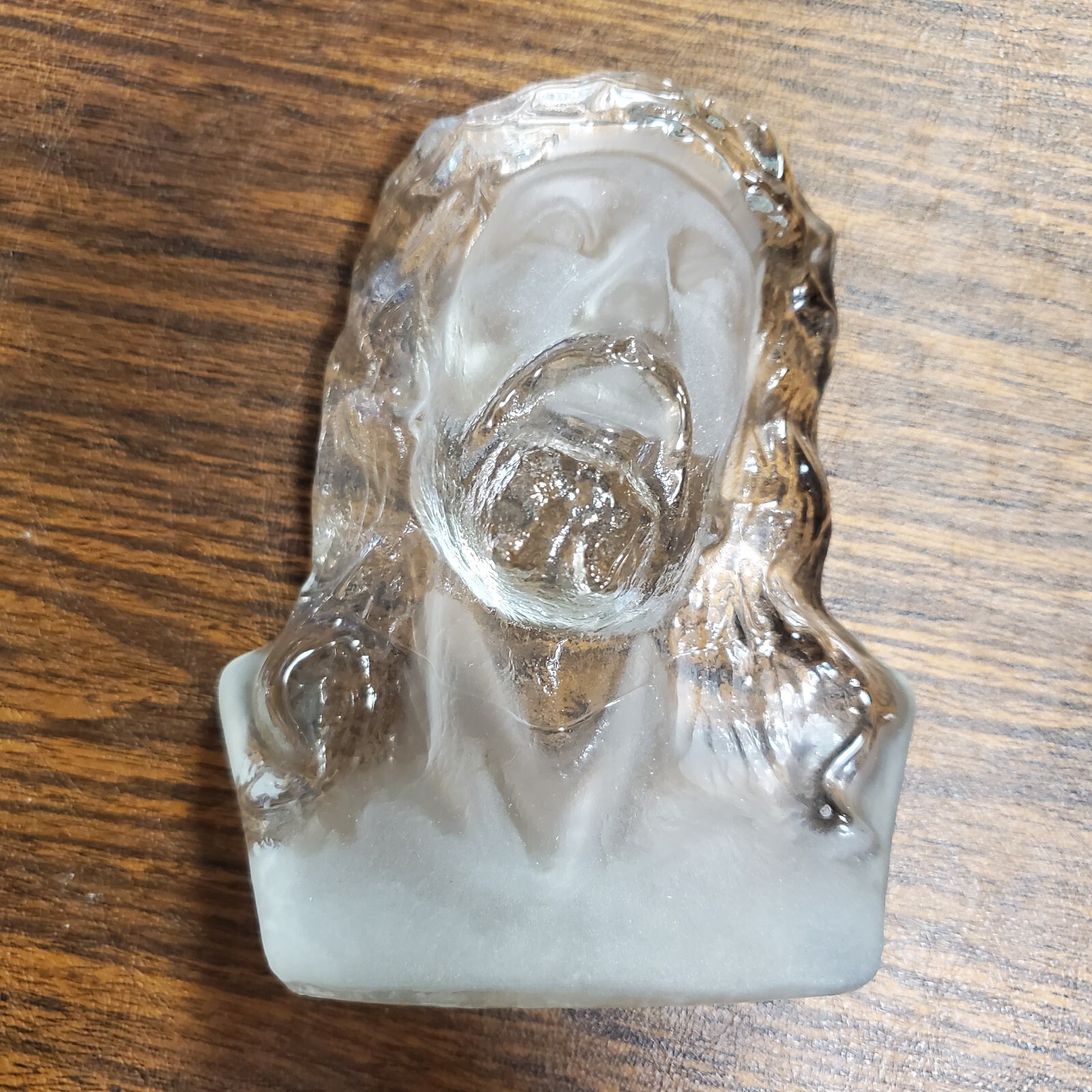 Vintage Viking Glass Weighty Crystal Clear JESUS Christ Bust 6 3/8-In H