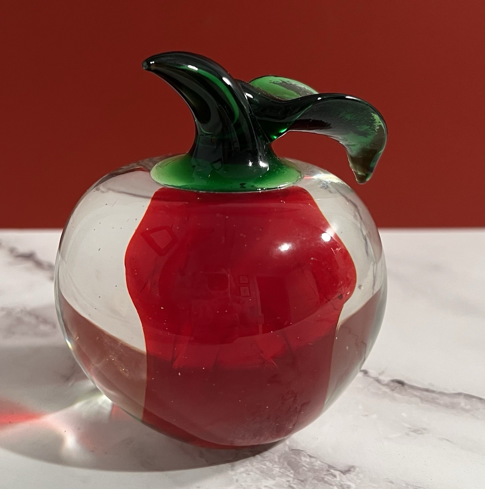vintage art glass red apple paperweight