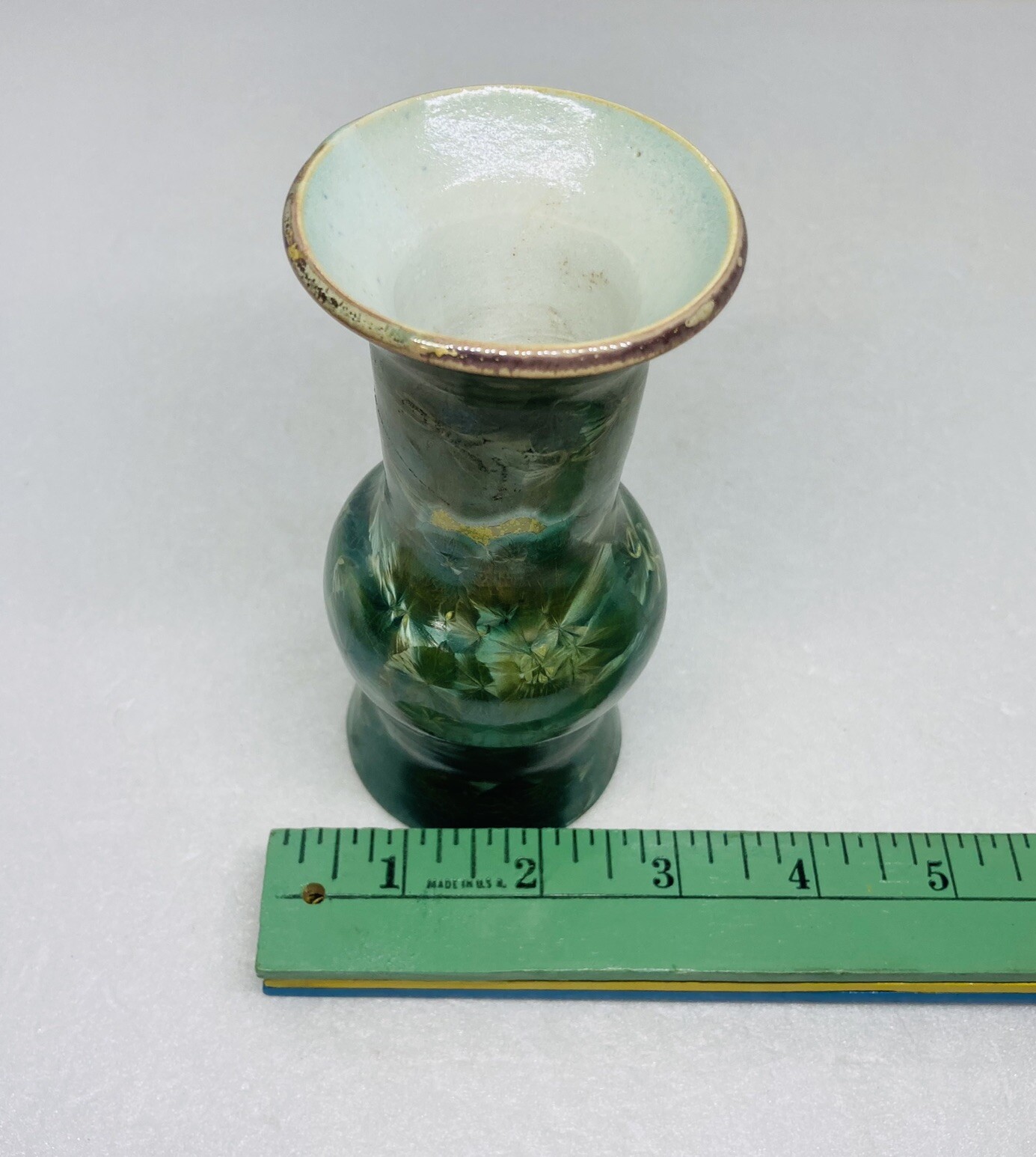 Rare Ernest Light Crystalline Porcelain Vase Green Starburst Glazed Effect 36