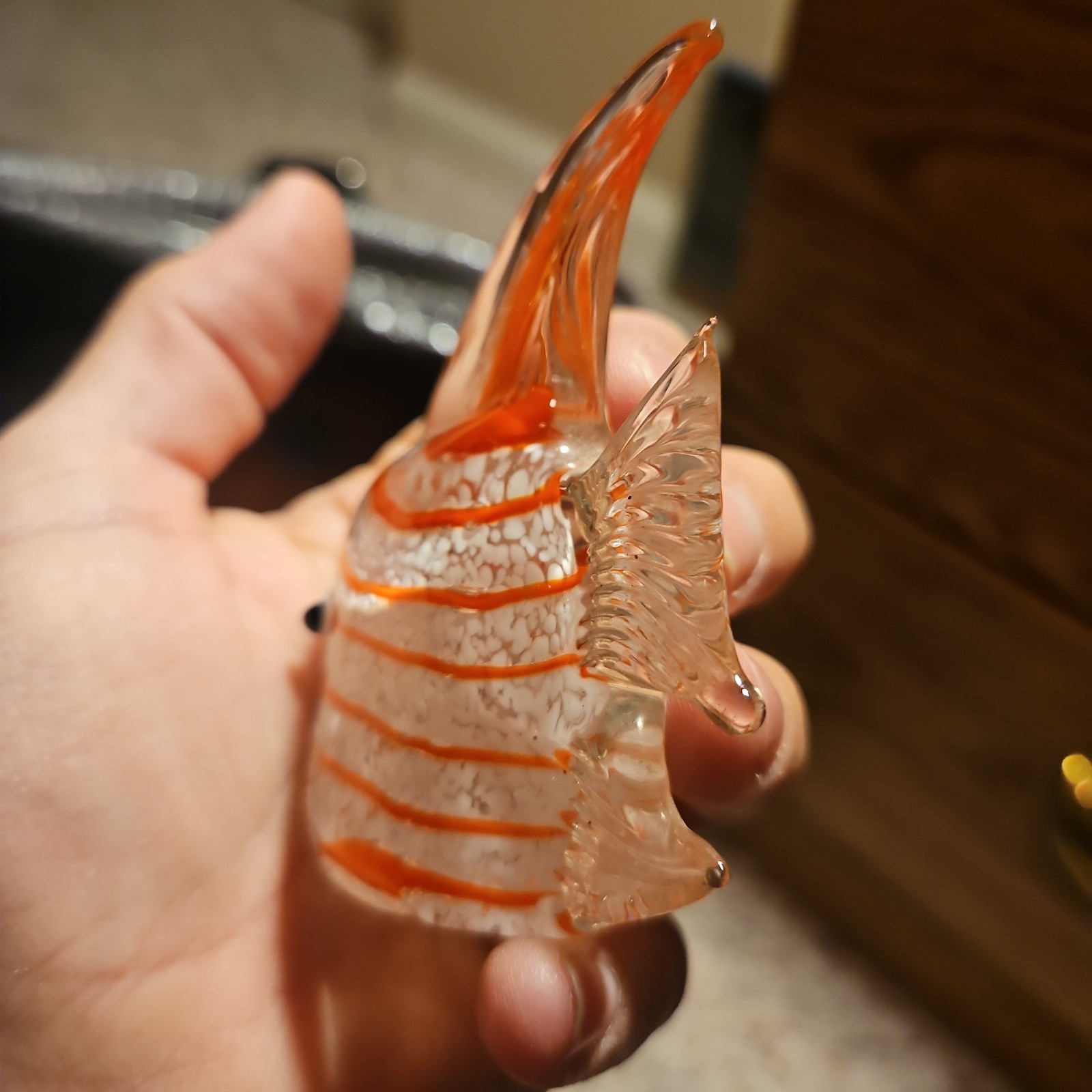 Art Glass Fish Paperweight Orange & White