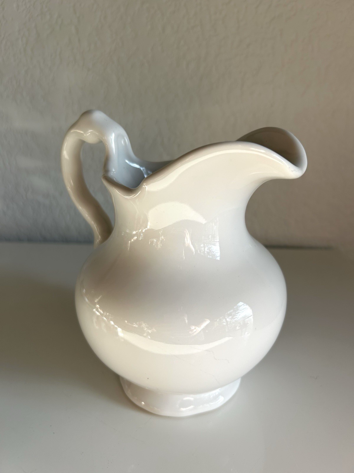 Vintage White Pottery Pitcher Vase Mold 907 American Pottery 5.75” Tall