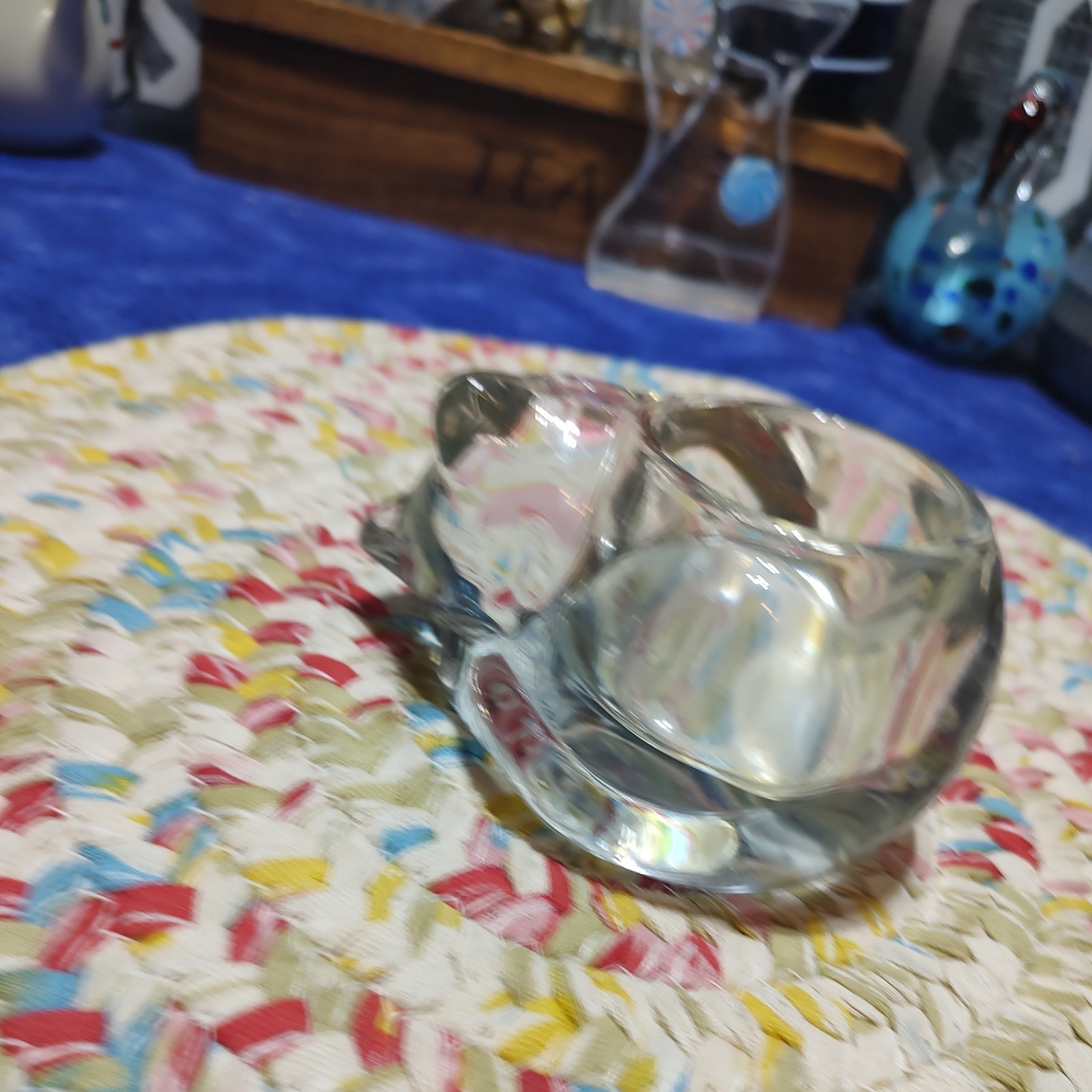 VTG Indiana Glass Sleeping Clear Glass Cat Candle Votive Paperweight 4 1/2in