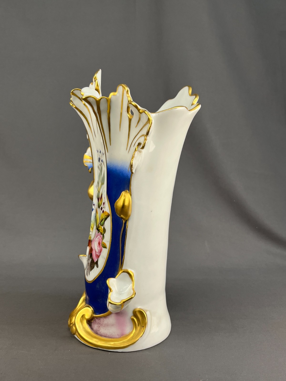19th c. Old Paris Porcelain Hand-Painted Floral 12 1/2″ Spill Vase