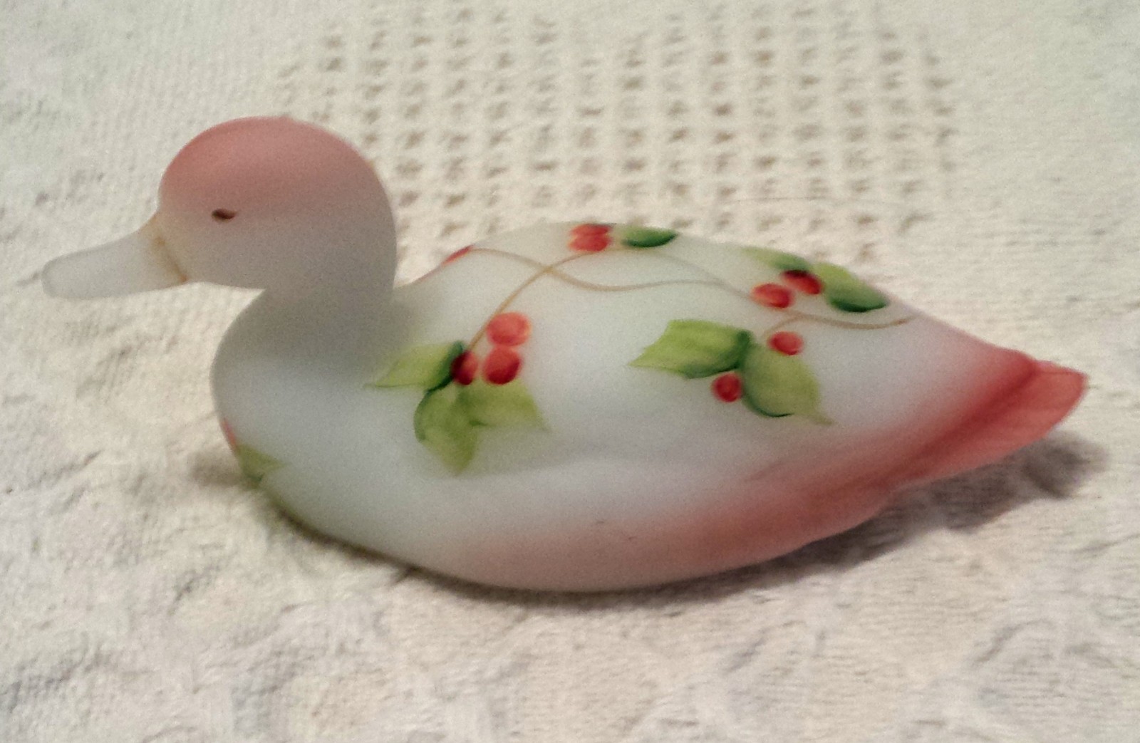Fenton Hand-Painted Satin Glass Mallard Duck Figurine, Signed D. Thornton
