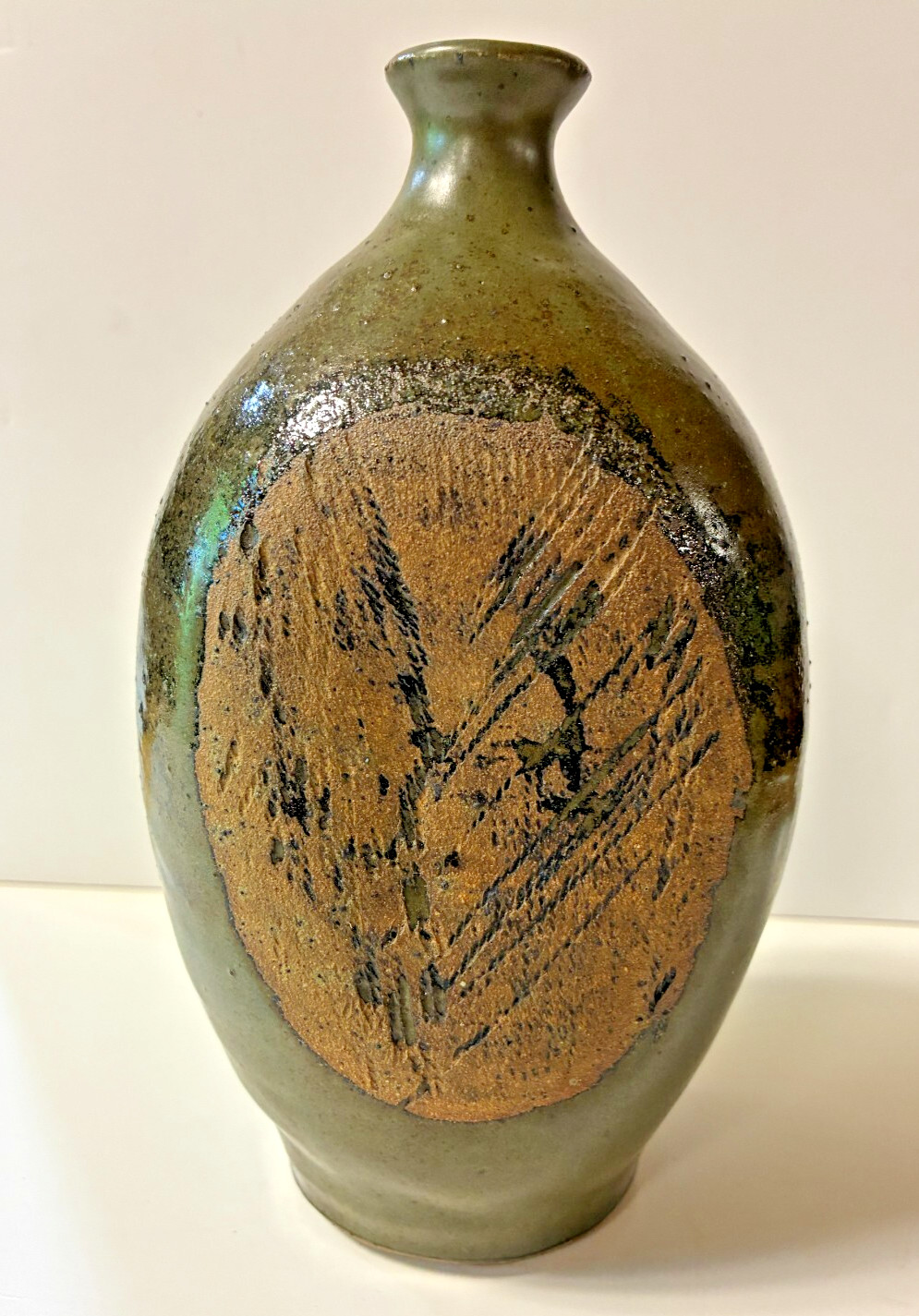 Unusual STUDIO ART POTTERY VASE – 8 inches tall – Artist mark on base – OOAK