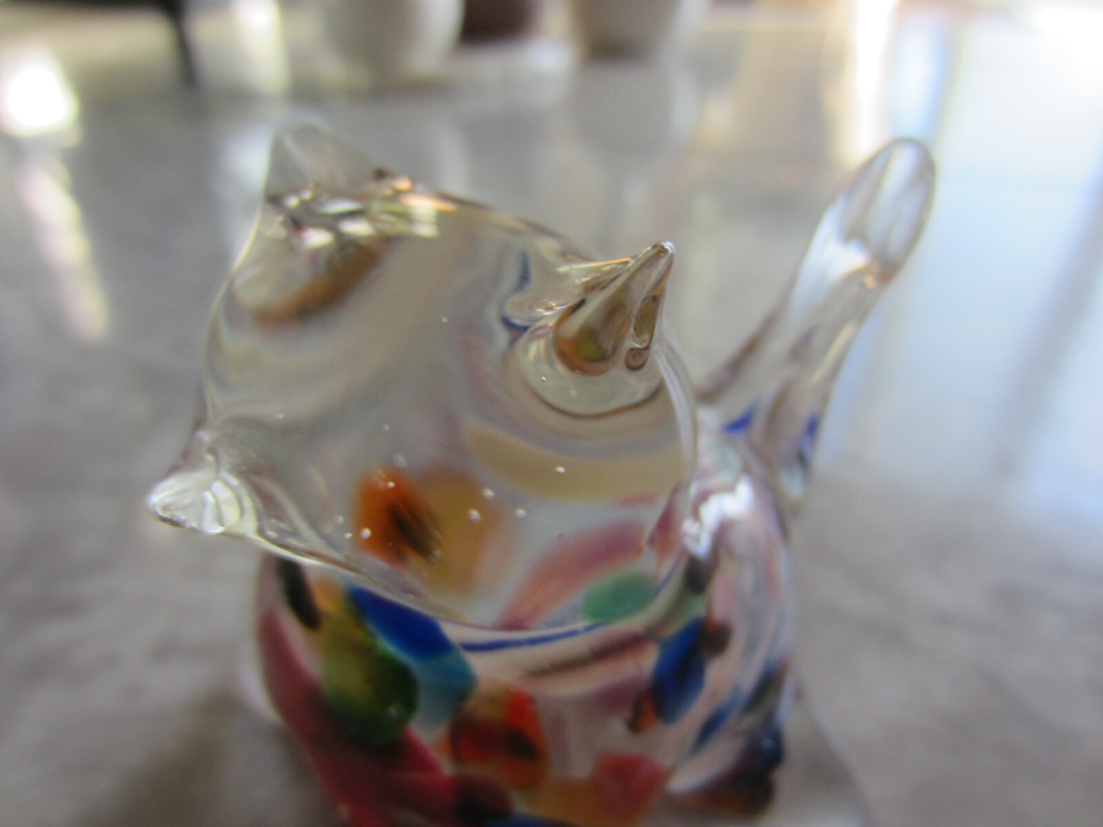 Vintage art glass cat paperweight Unbranded Multi-colors small FAT cat