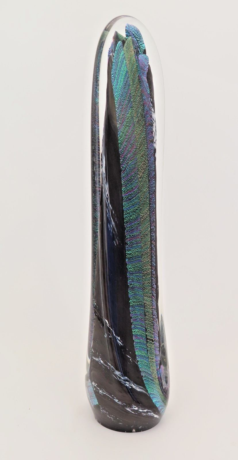 Scott Hartley Art Glass Sculpture Dichroic Peacock Feather Artist Signed 14.5″H