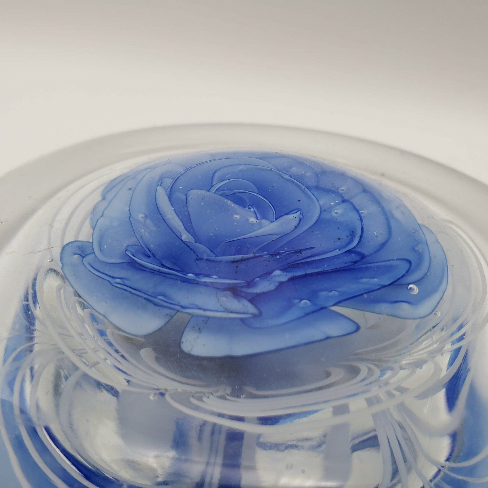 Art Glass Flower Paperweight | Unmarked | Blue and Clear