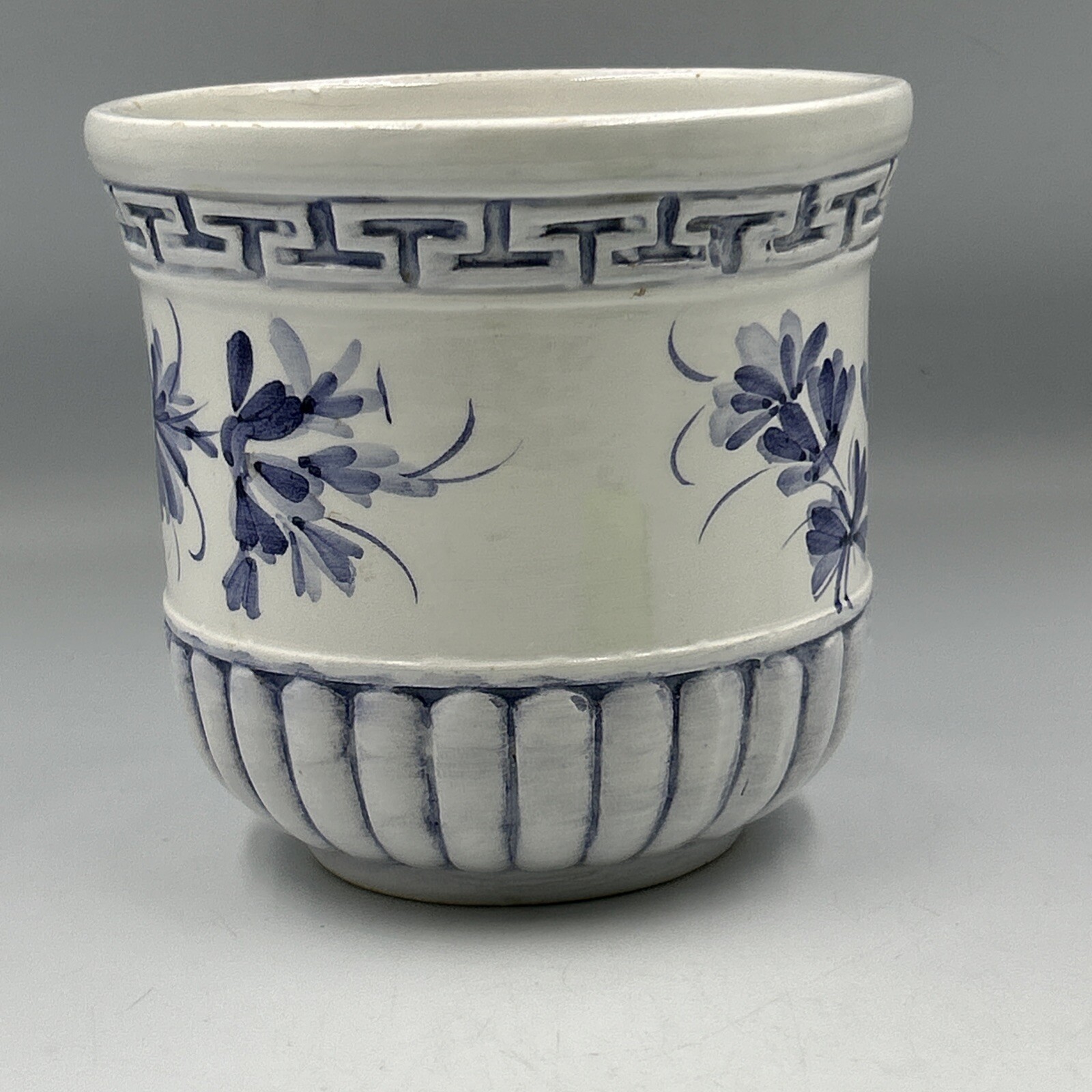 Mid Century Blue And White Floral Pot Planter 4.75” By 4.75” Made In Italy