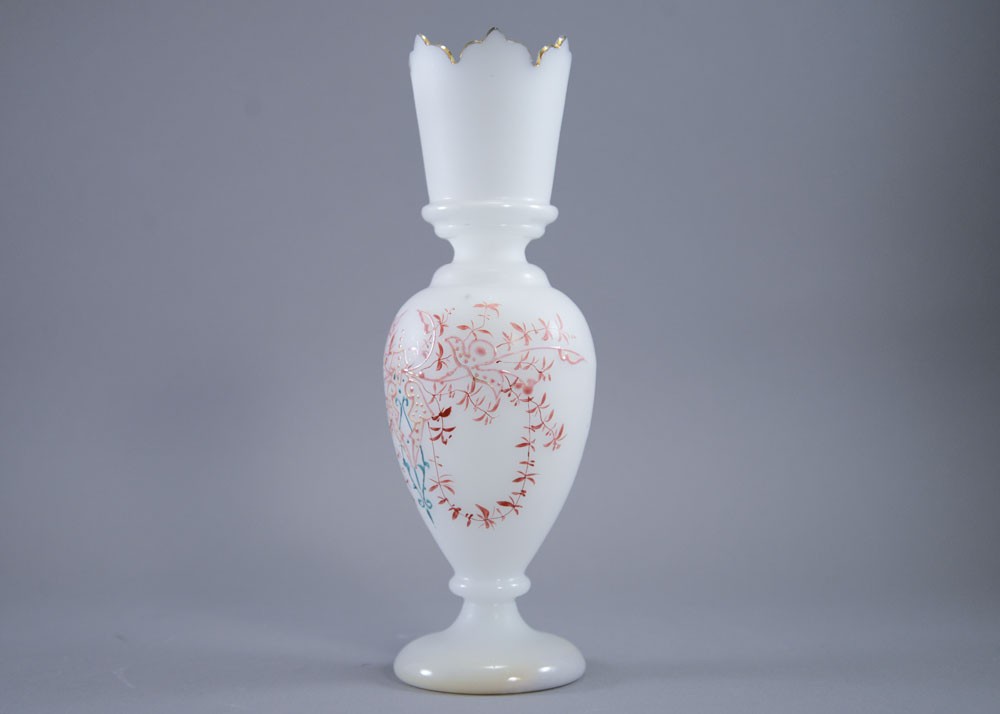 Richardson / Stourbridge Victorian Enamel White Glass Vase Victorian
