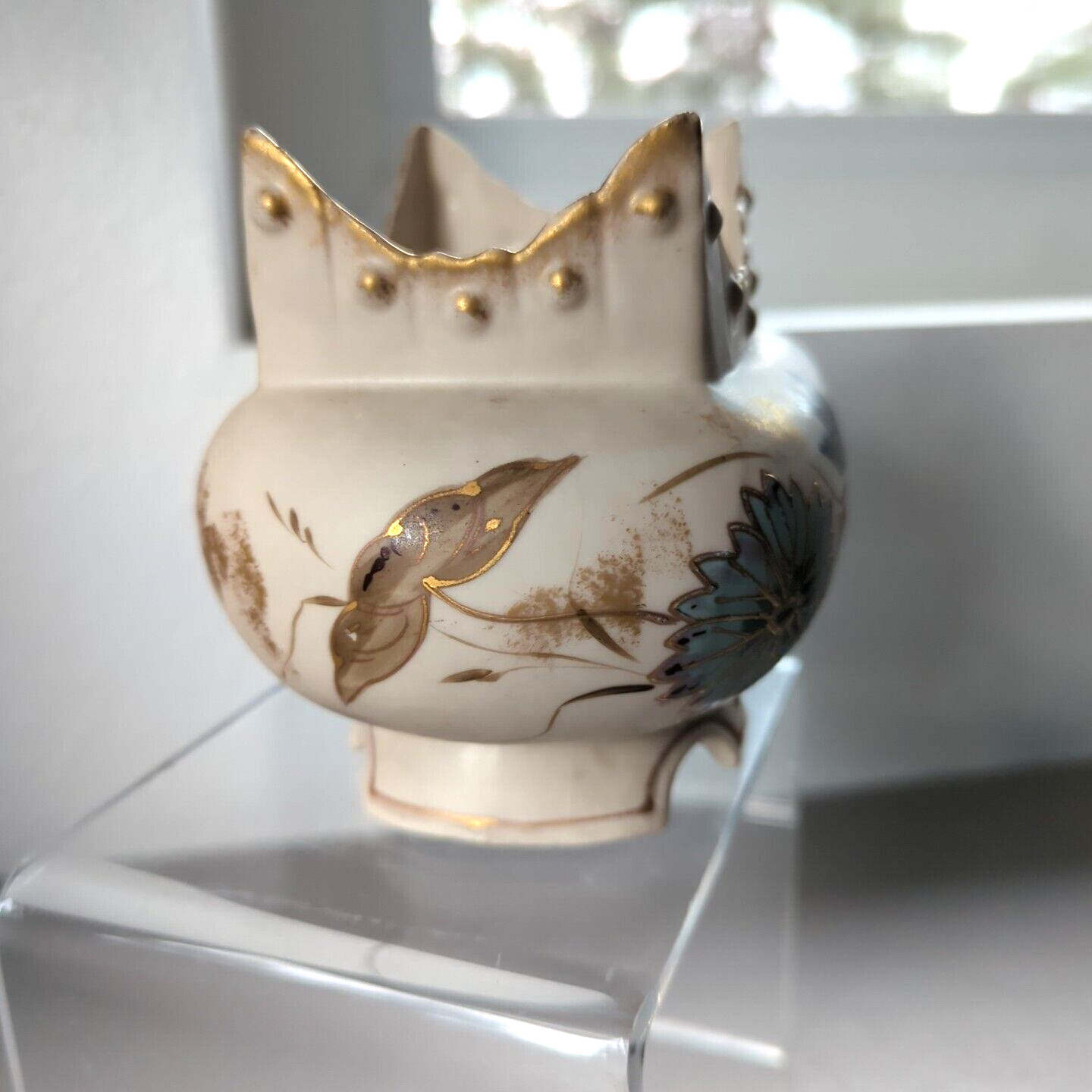 Antique Royal Porcelain Vase Ceramic Hand Painted Floral Bird Gold Gilding Oval