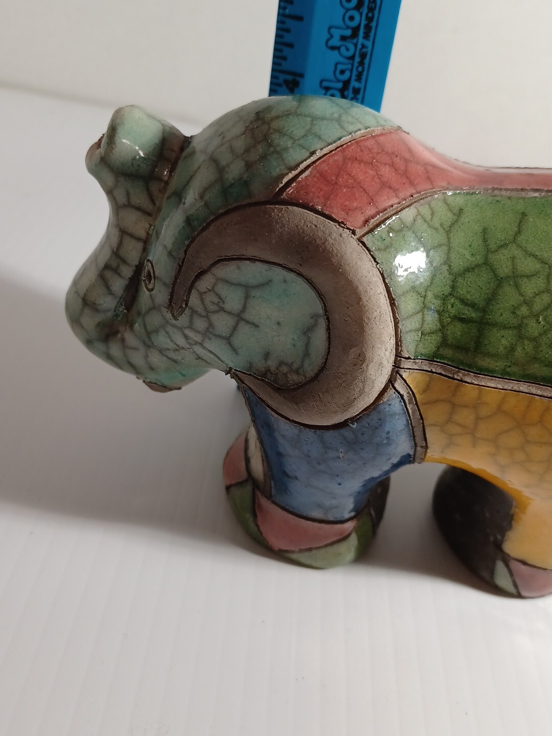 Raku Pottery Elephant Sculpture South Africa Bright Colors Trunk Up Good Luck